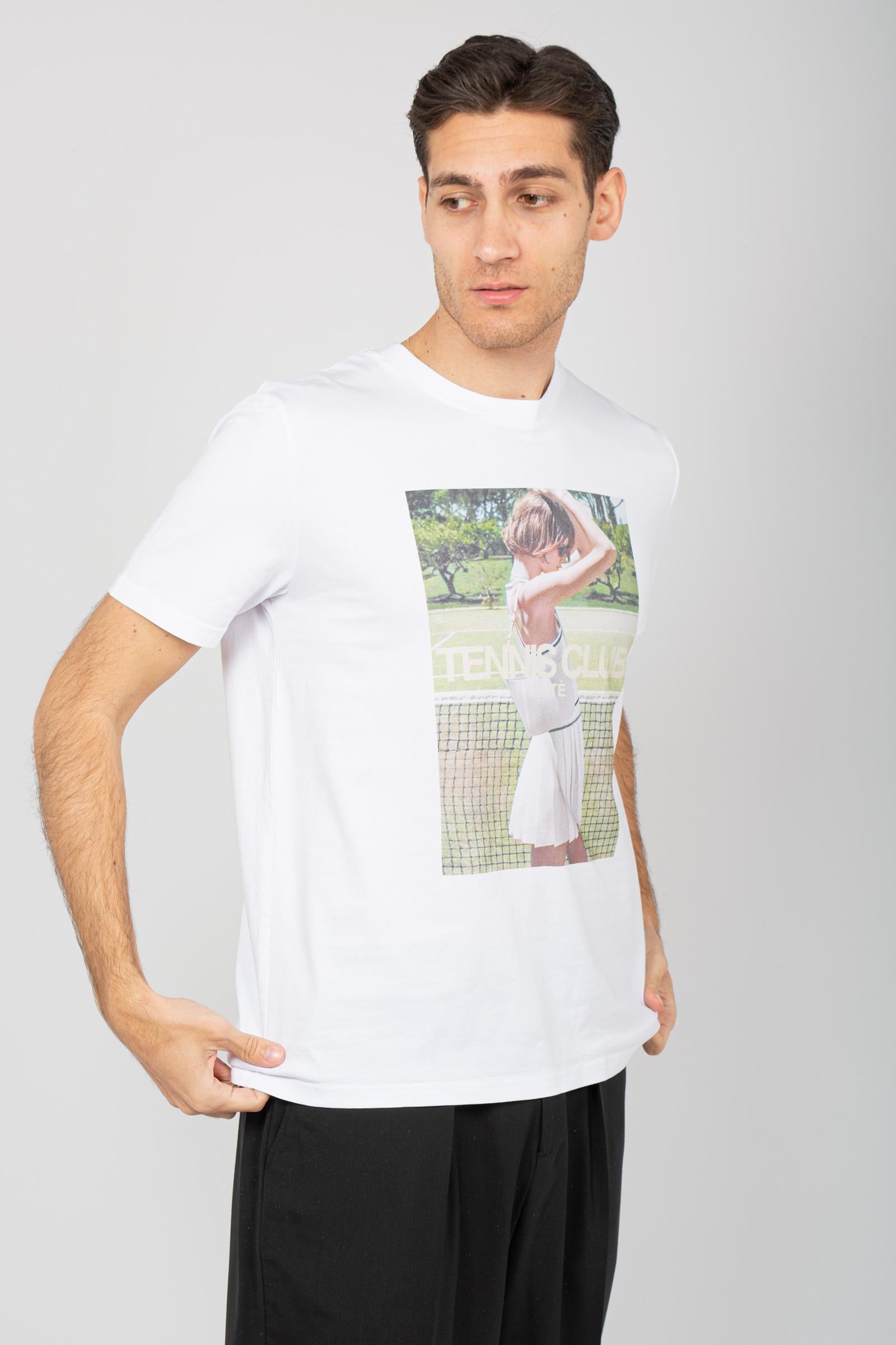 t-shirt in cotone con stampa tennis club UTEE852TENN WHT ELITE 