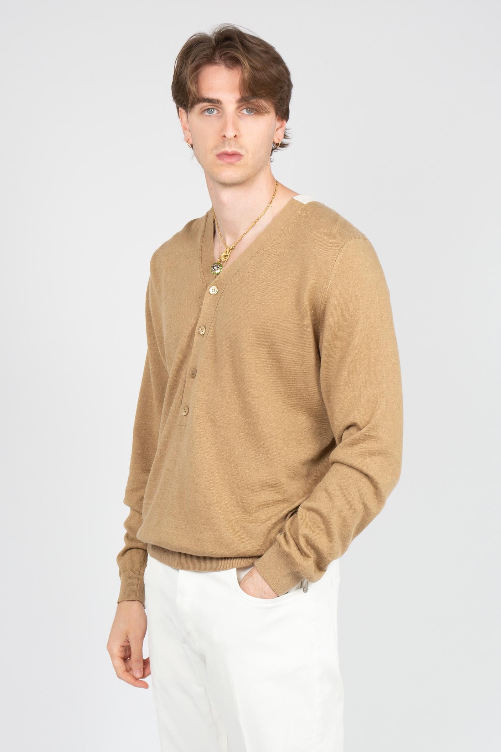 cardigan in lino e cotone B9AB0003 BEIGE AMARANTO 