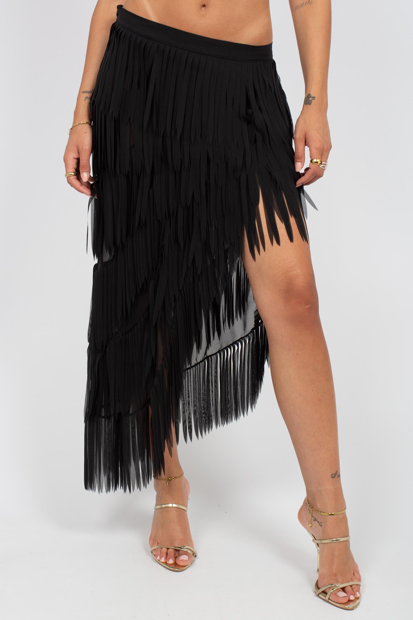 gonna in georgette con frange 'melania' P6SS02 Y69 ERIKA CAVALLINI 