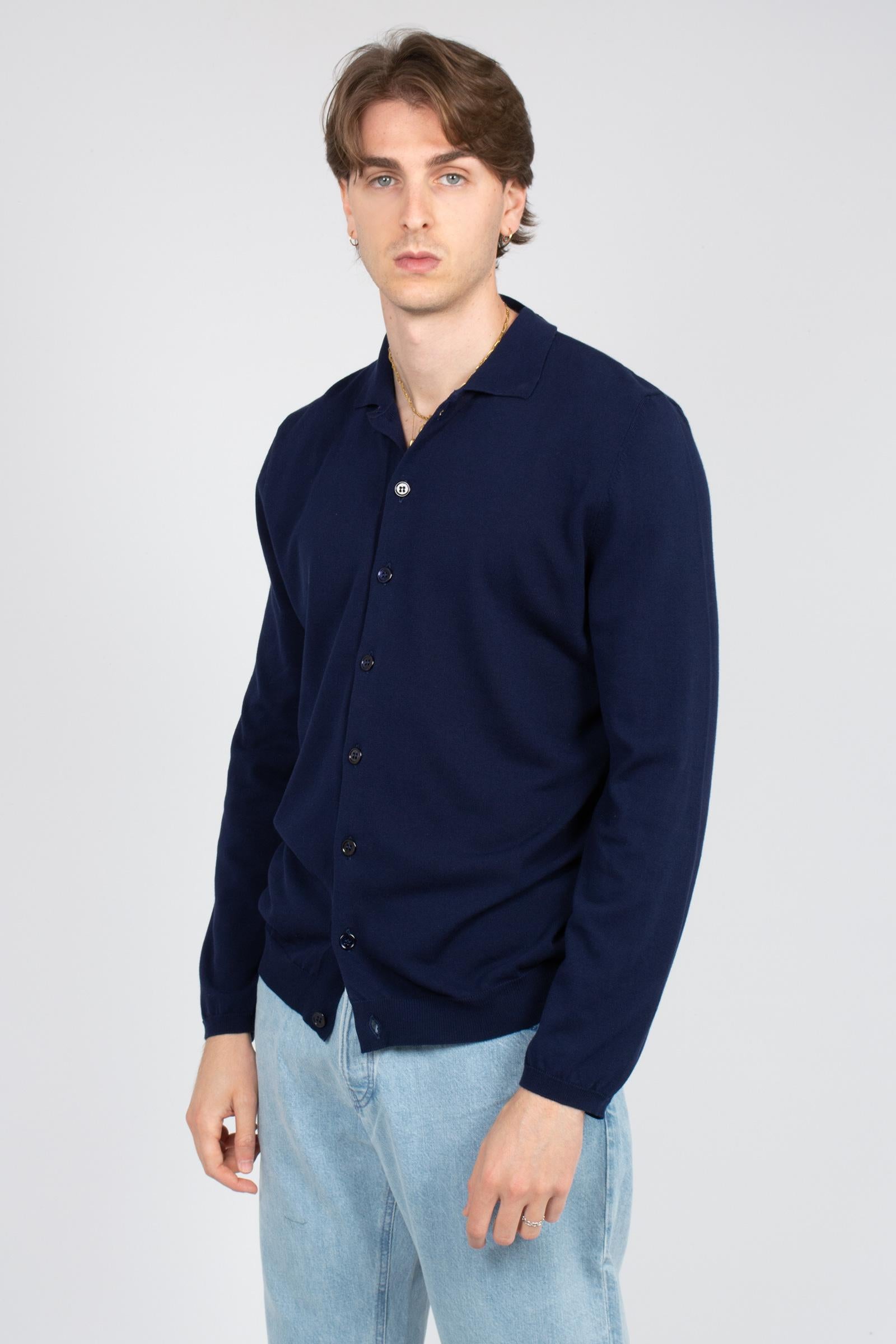 camicia in filo di cotone B9AB0052 BLU AMARANTO 