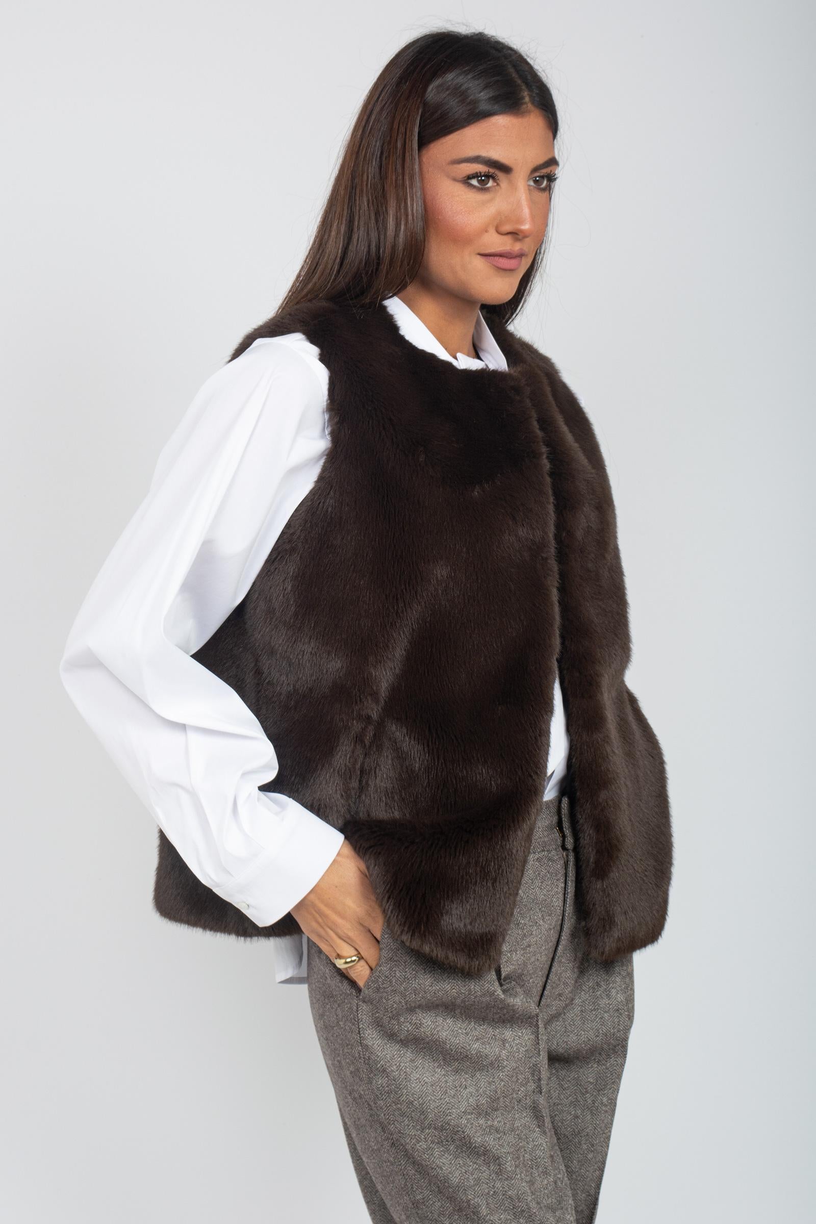 gilet in ecopelo &#39;giaietto&#39; GIAIETTODD20 CIOCCO DOUUOD 