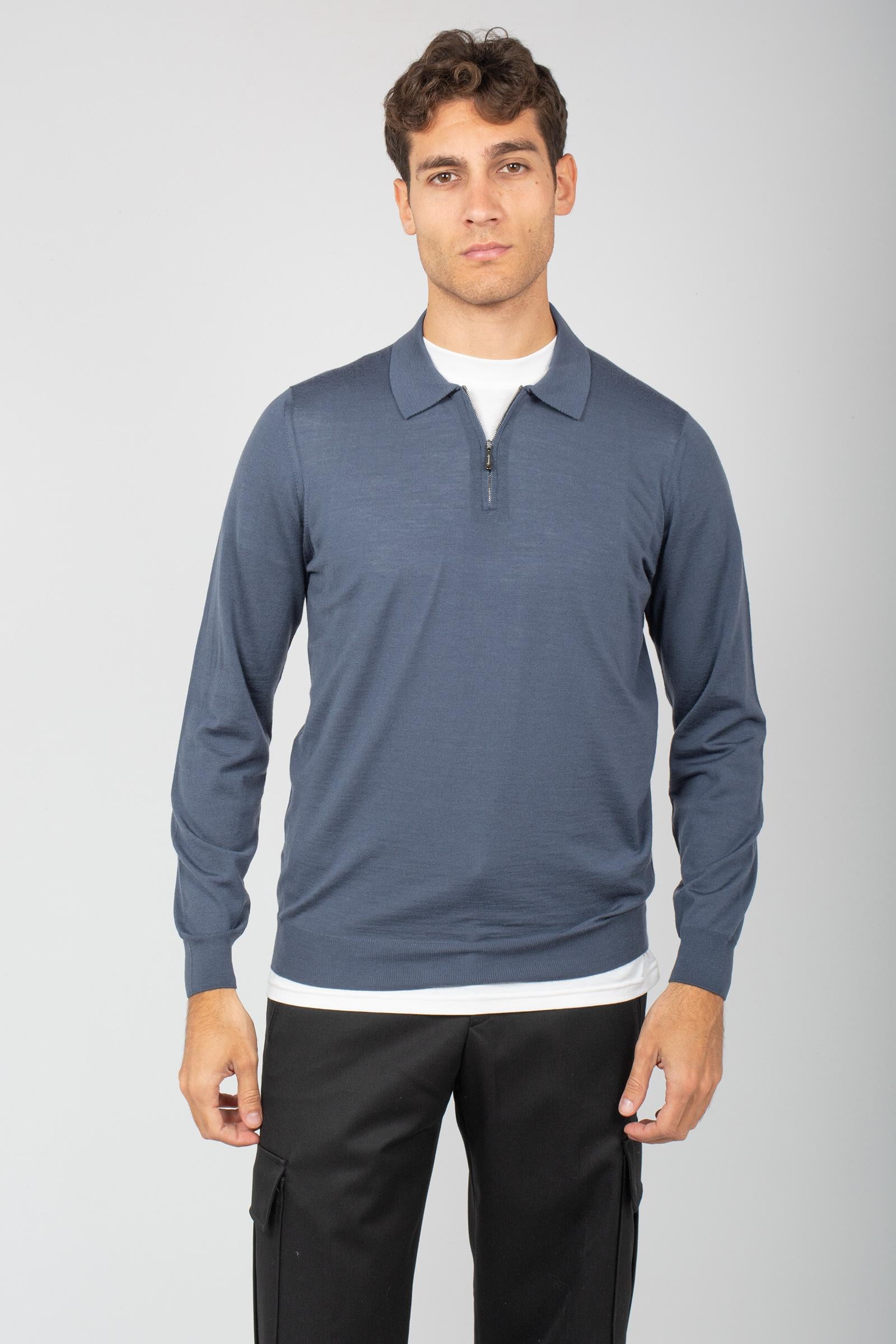 polo con zip in lana merinos ultrafine D0D149 790 DRUMOHR 