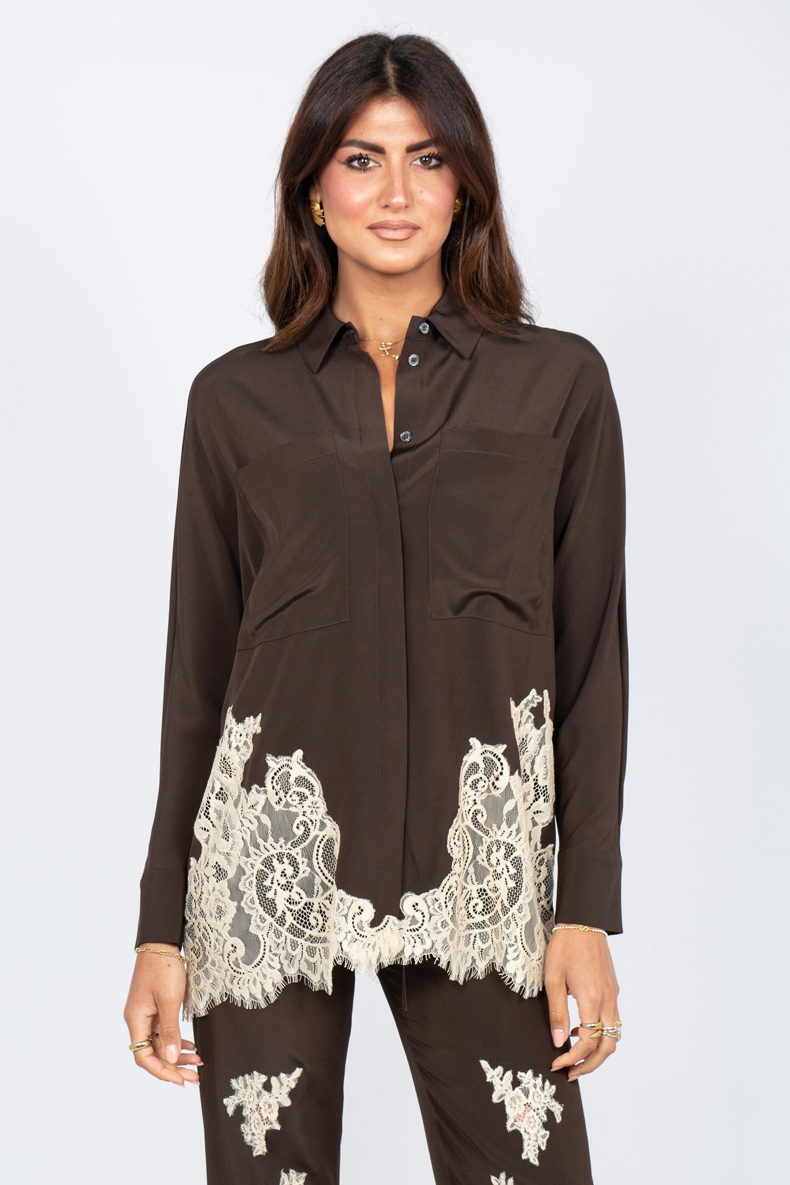 camicia in misto seta e pizzo 'tiffany' Y6SU03 V22 SEMICOUTURE 