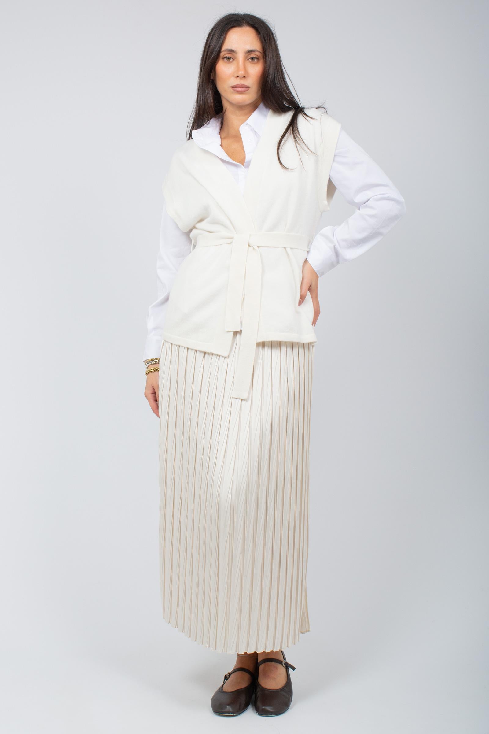 gilet con cintura in cashmere 4702508C ECRU NOT SHY 