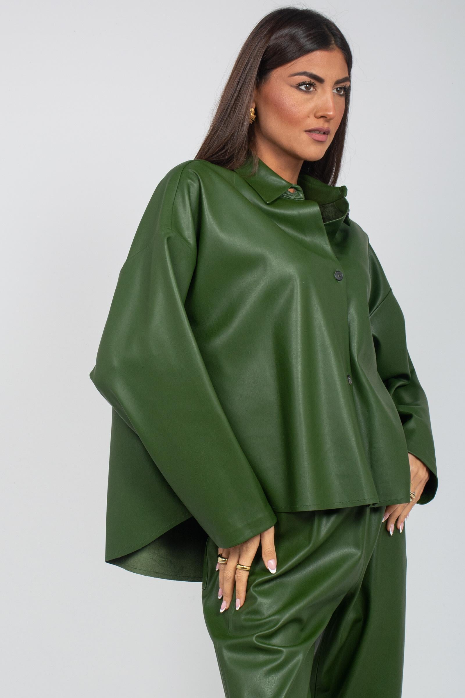 camicia oversize in ecopelle 'shiva' SHIVADD08 OLIVA DOUUOD 