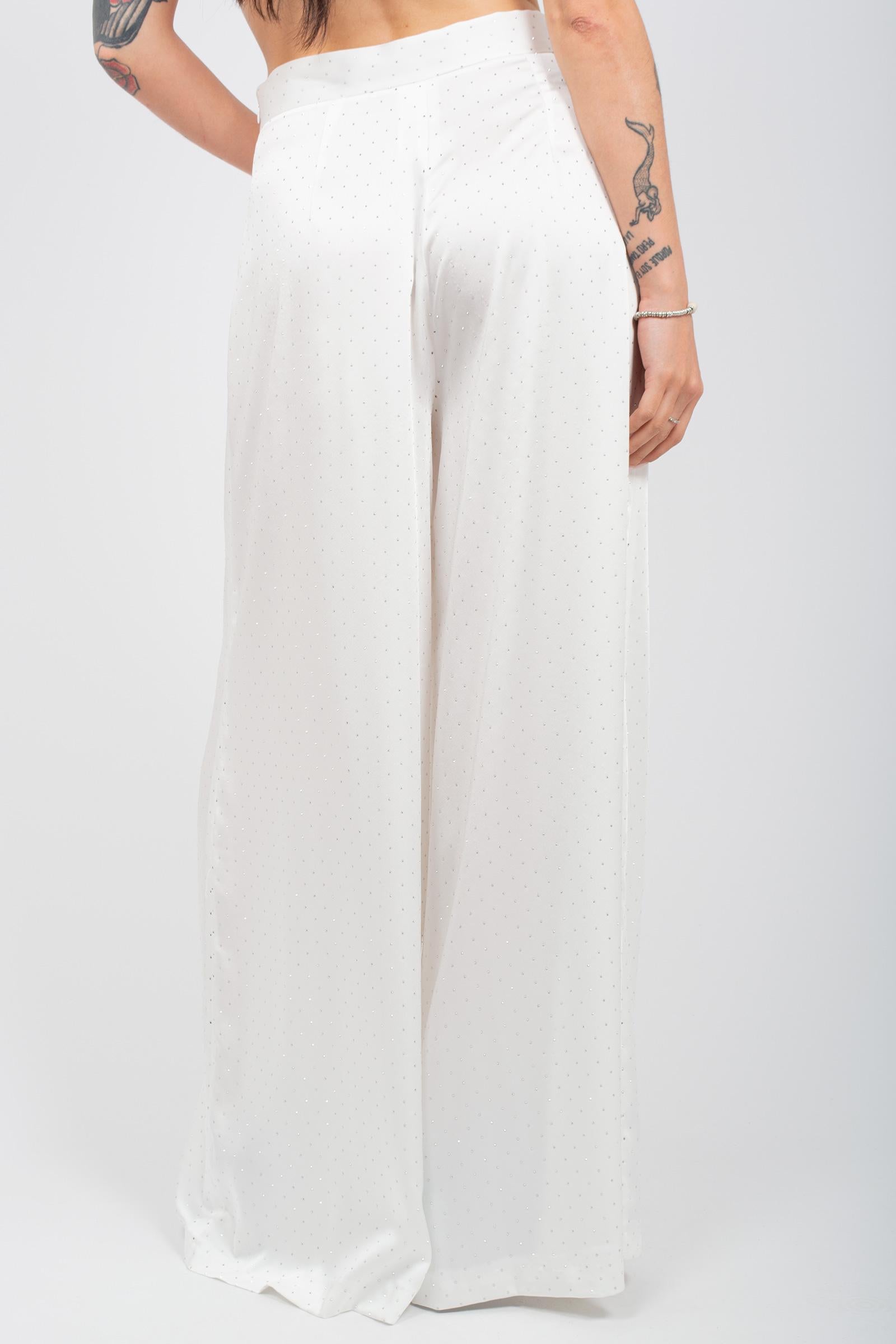 pantalone fluido con borchie PA2991PA021 WHITE ACTUALEE 