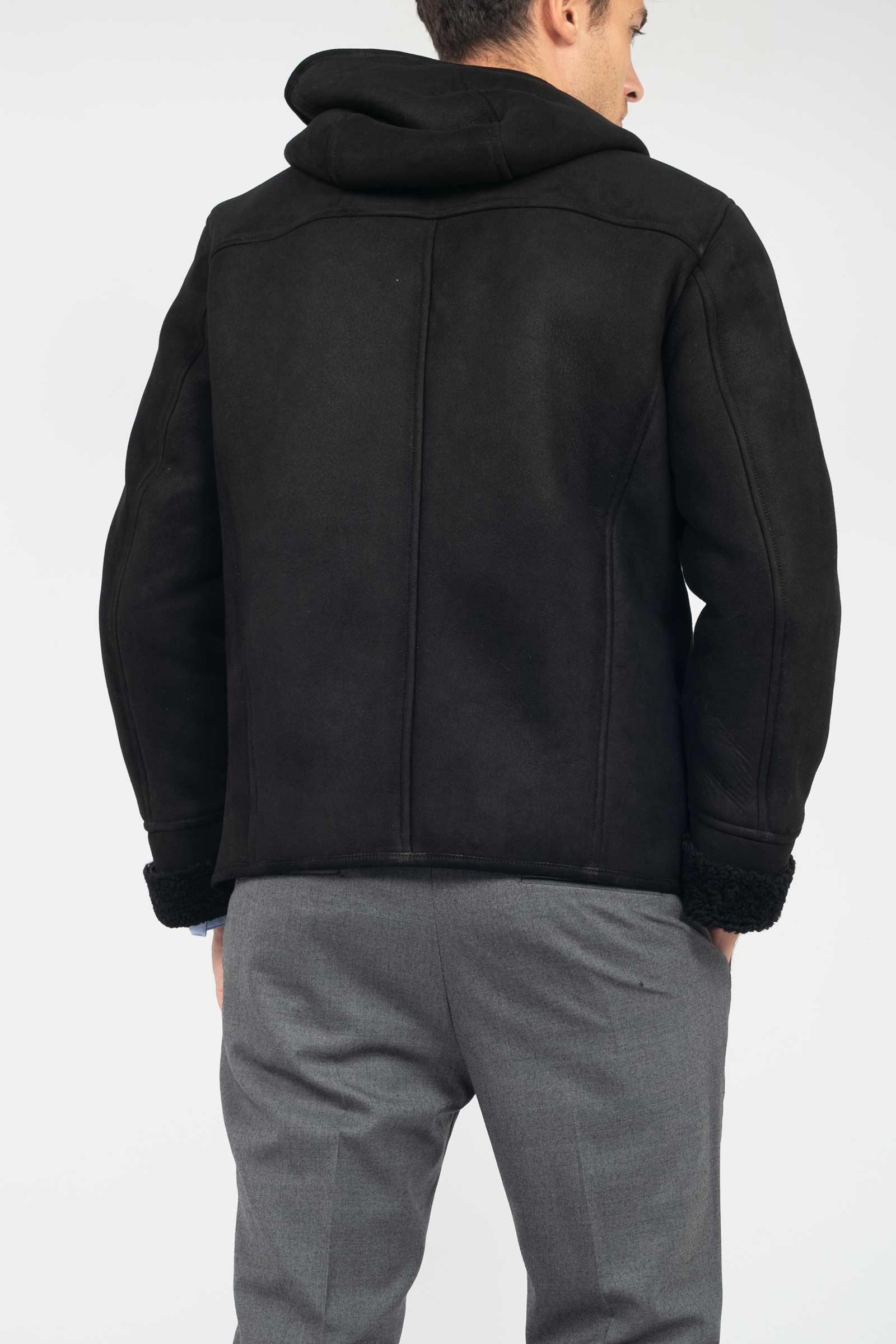 giacca con cappuccio in montone 7353MERINO NERO HCR 