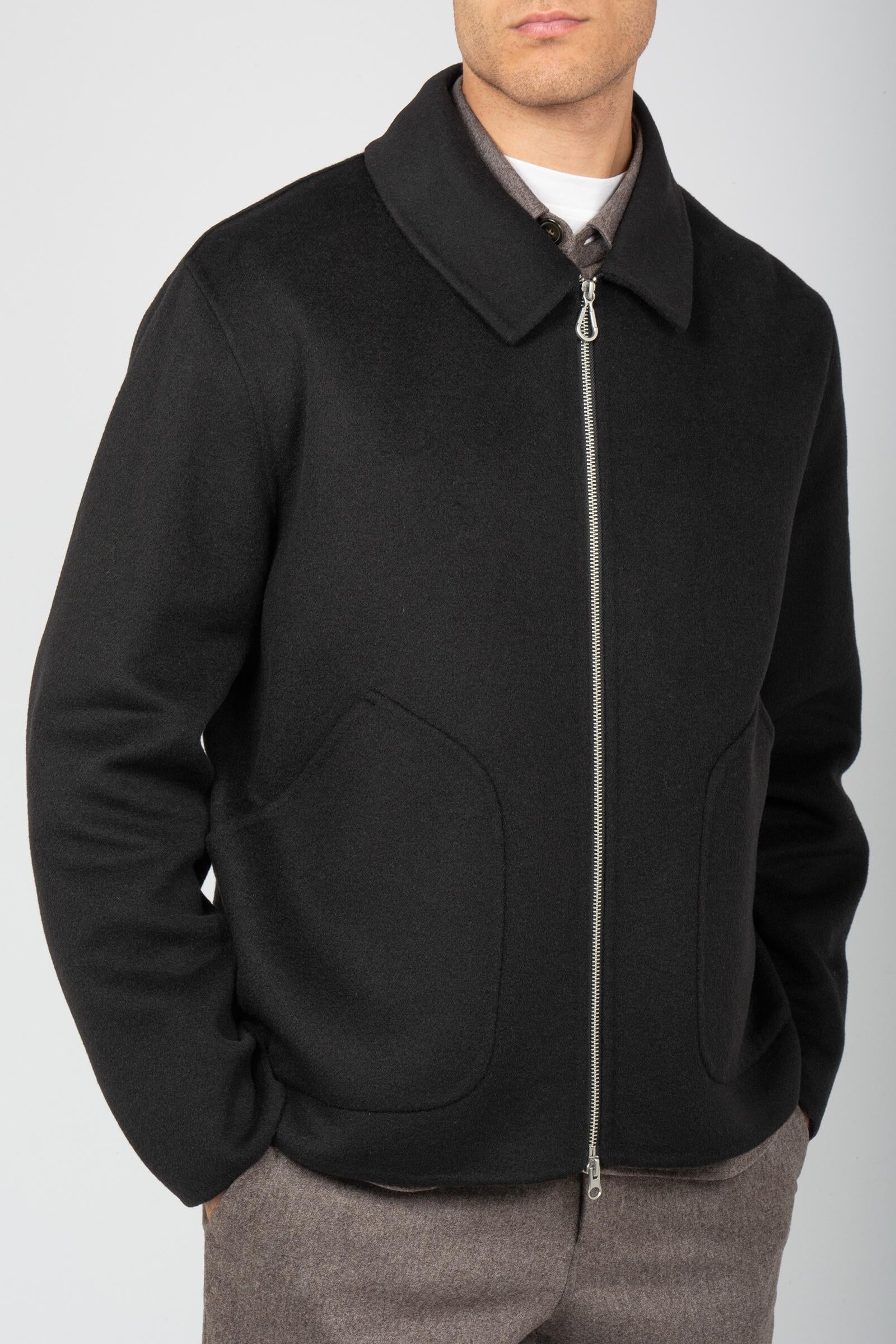 giacca con zip in panno di lana B51PUDANTDOU NERO PALTO' 