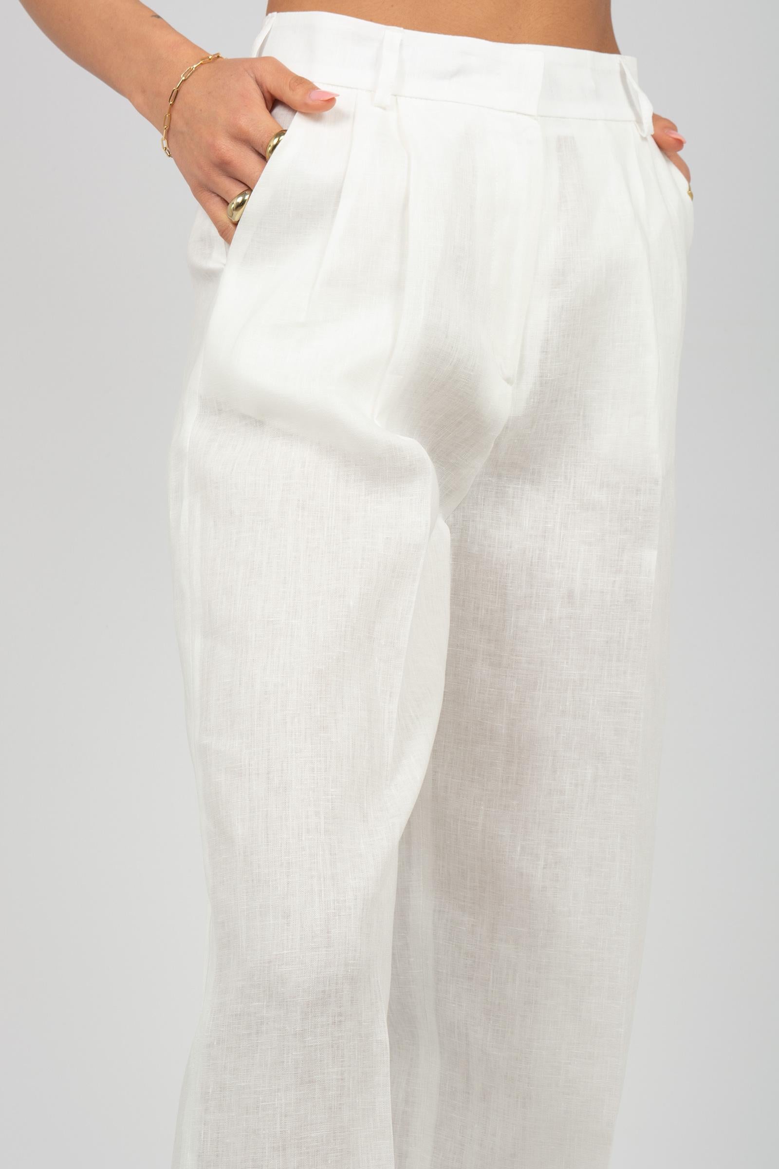 pantalone wide leg in lino PA3032ARTPT02712 WHITE ACTUALEE 