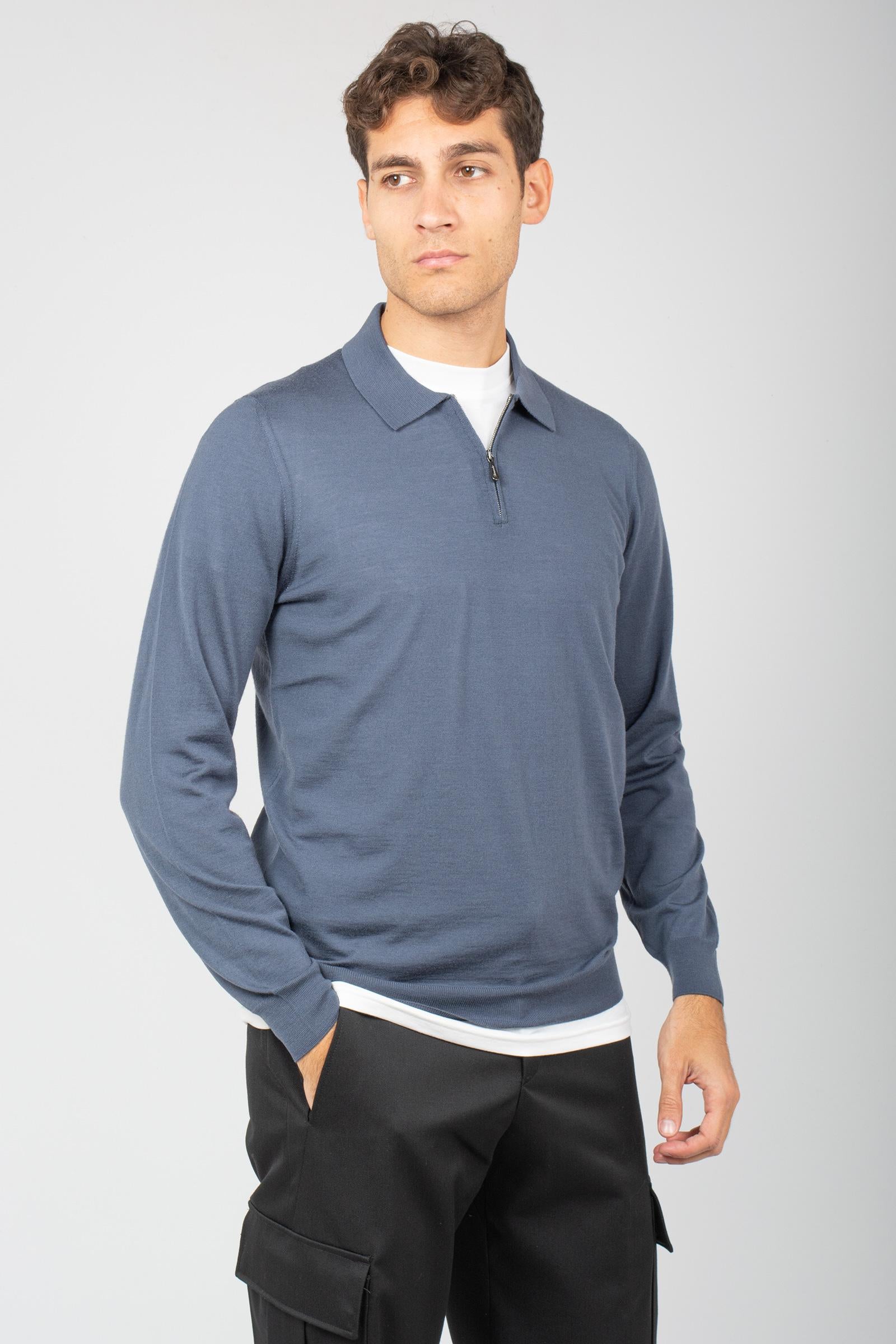 polo con zip in lana merinos ultrafine D0D149 790 DRUMOHR 