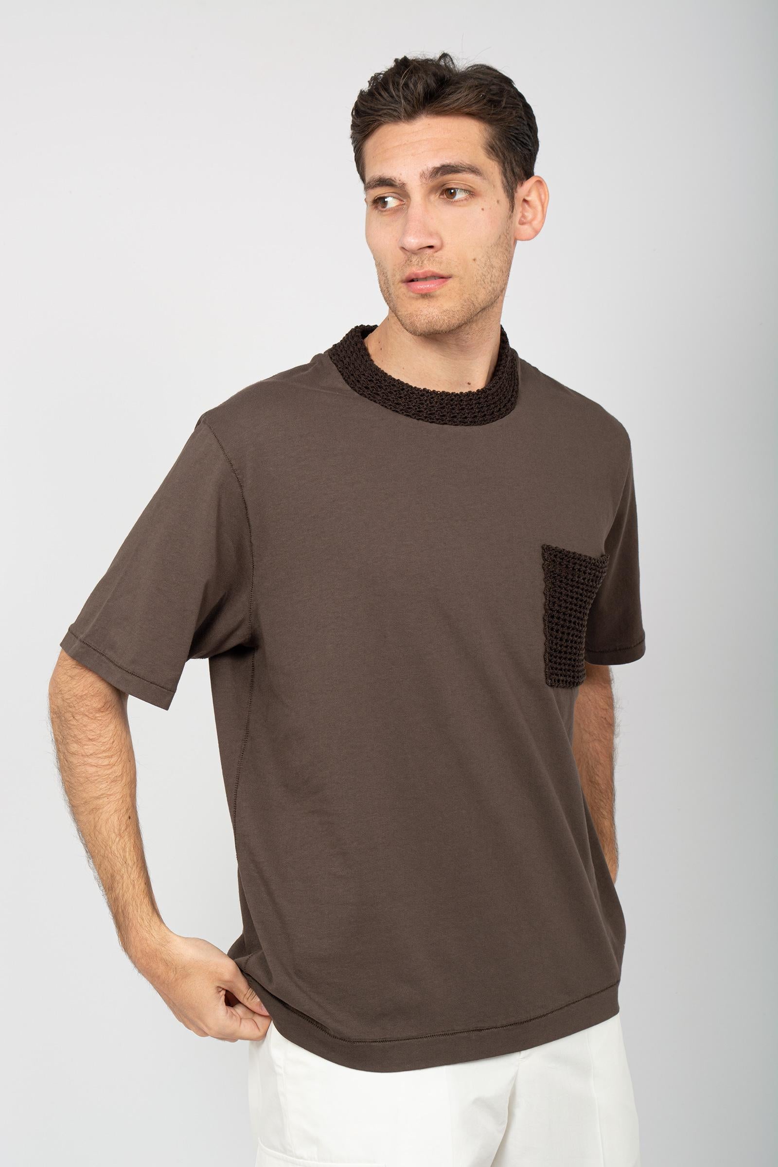 t-shirt in cotone e crochet AFU31 24 ATOMO FACTORY 