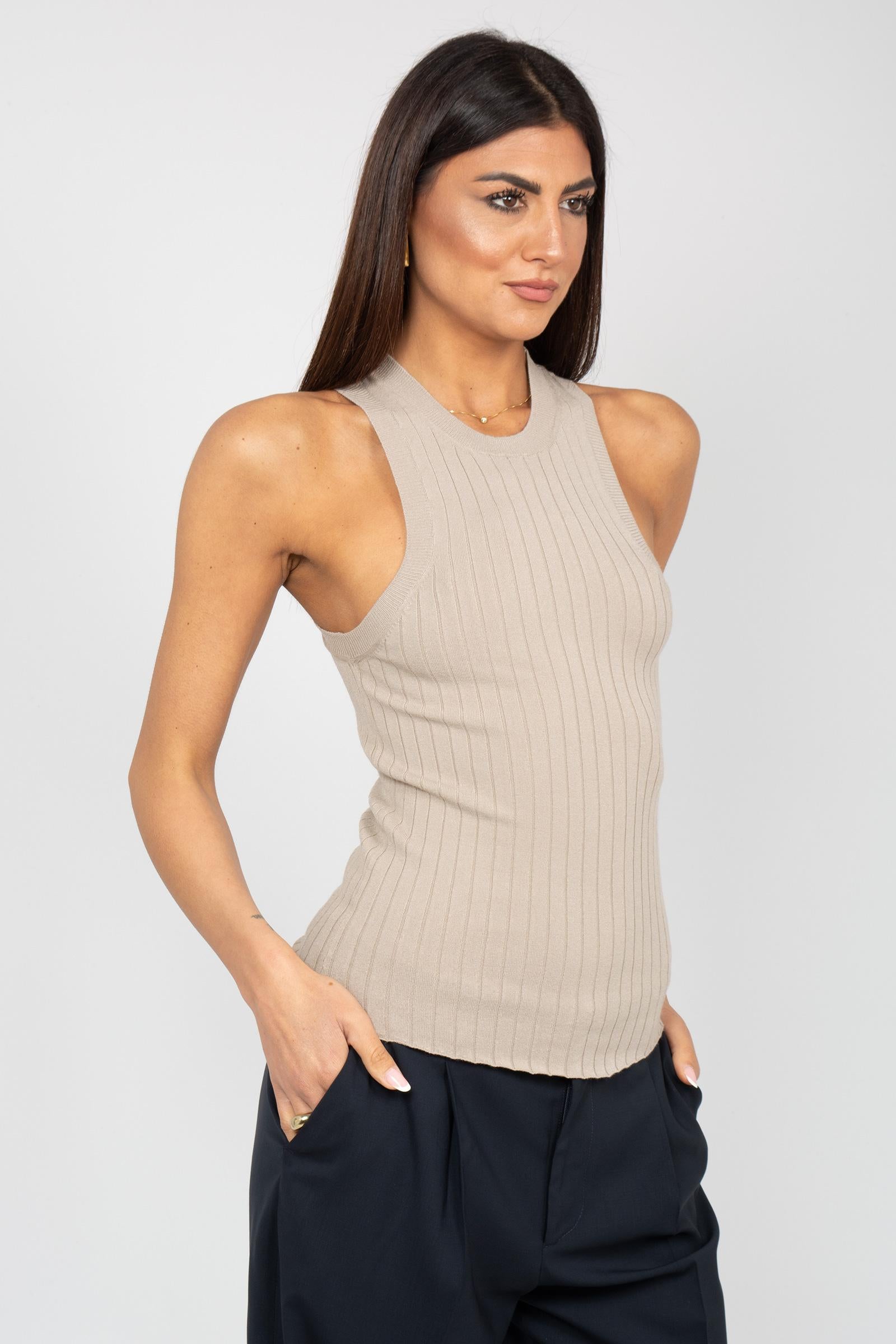 top a coste in viscosa M3AB0006 BEIGE SOLOTRE 