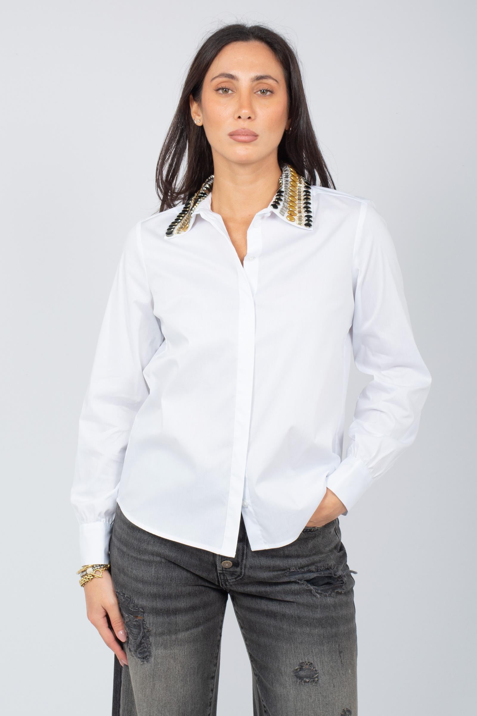 camicia in popeline con colletto ricamato JM556415214 10000 MALIPARMI 