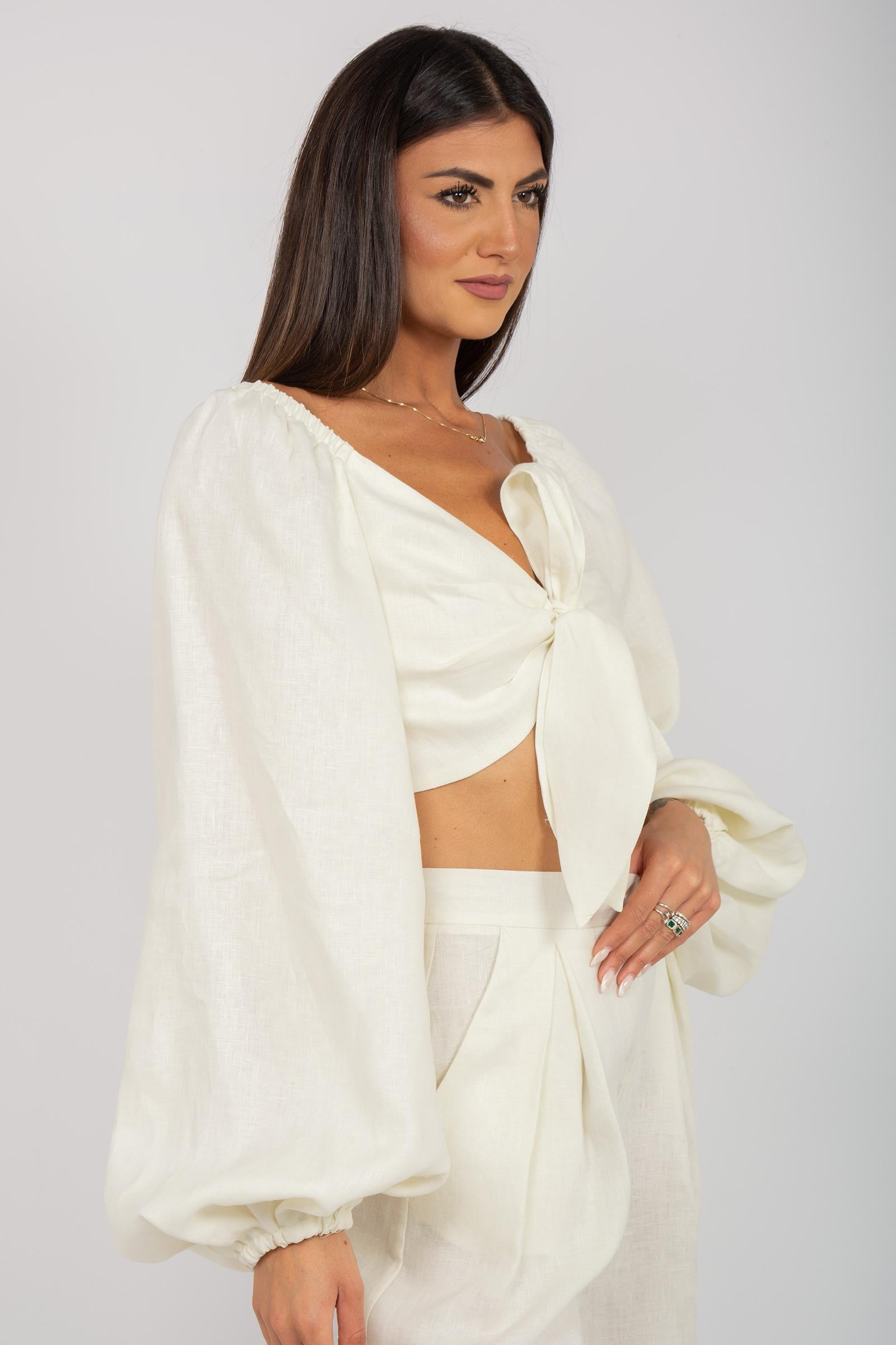 camicia cropped in lino CA578ART14166 AVORIO ACTUALEE 