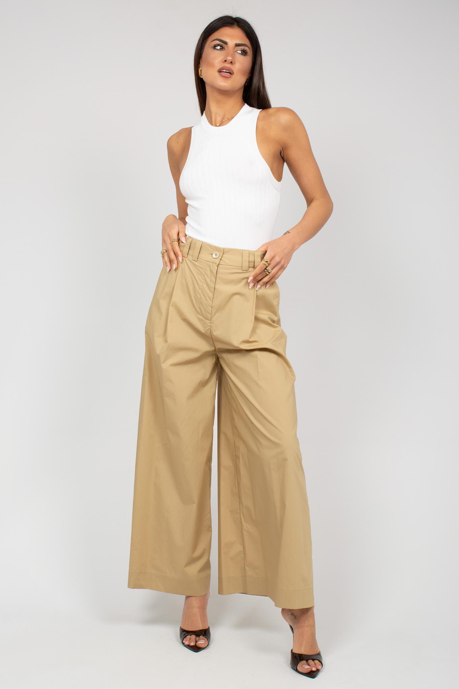 pantalone in popeline di cotone M1AB0084 BEIGE SOLOTRE 