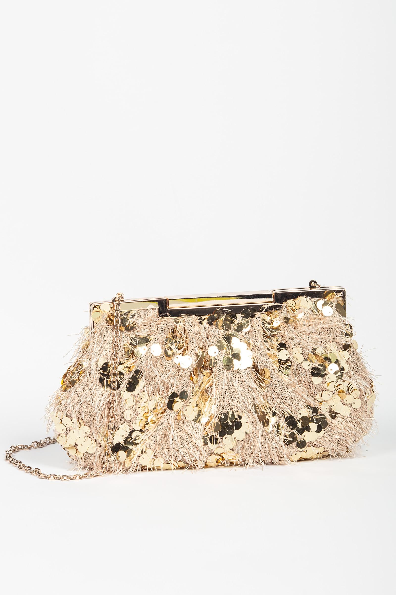 clutch morbida in pailettes e frange ACA531 ORO ANNA CECERE 