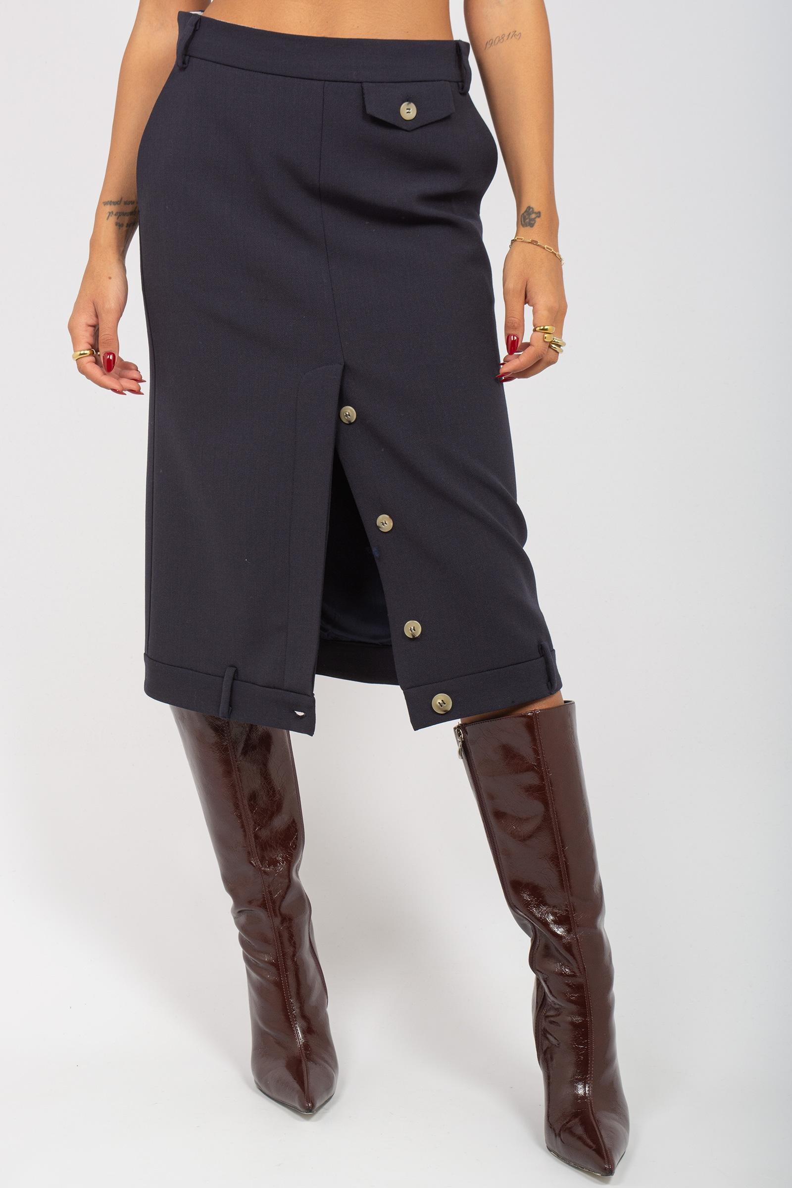 gonna in gabardine di lana M1F0043 BLU SOLOTRE 