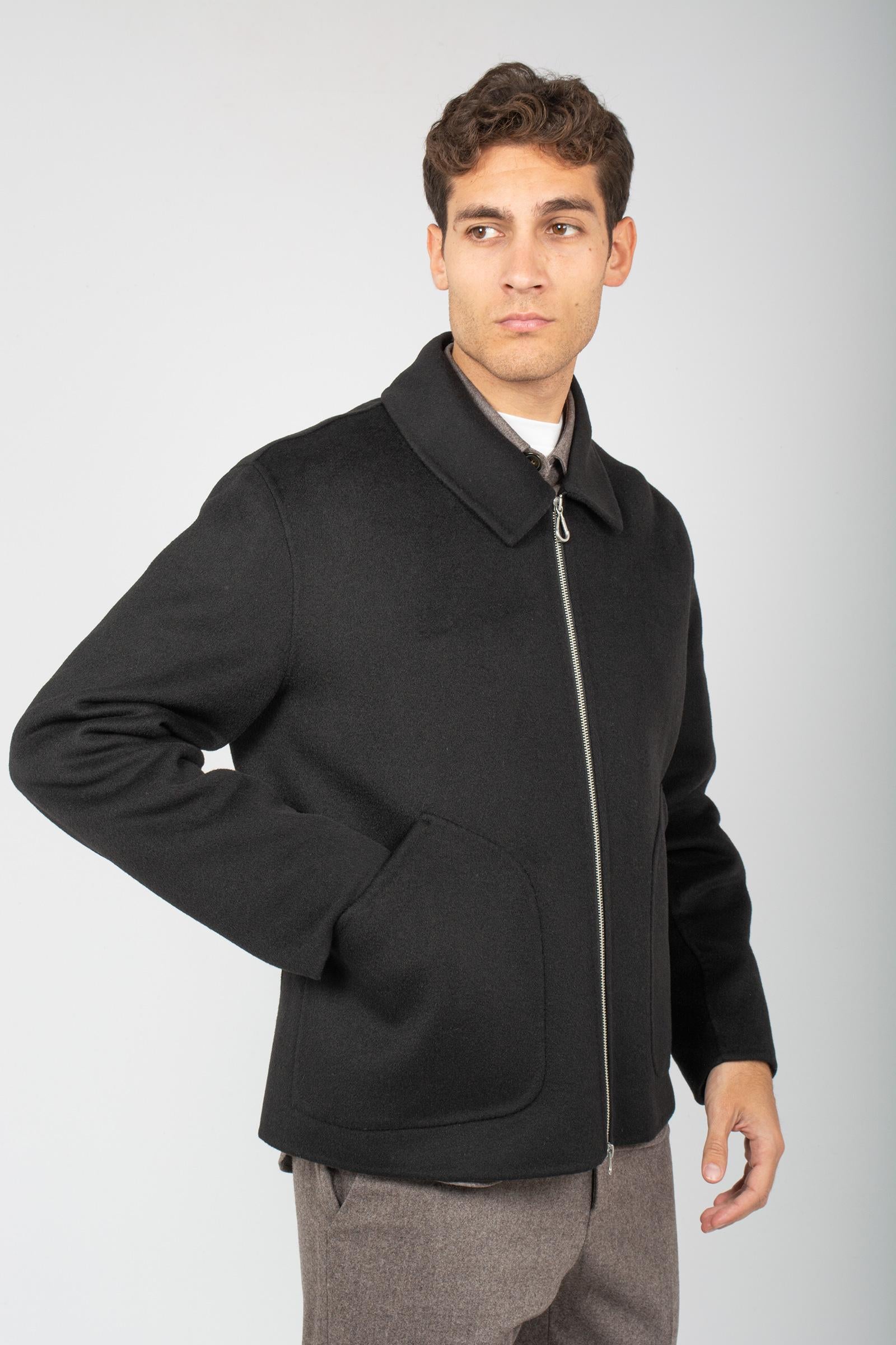 giacca con zip in panno di lana B51PUDANTDOU NERO PALTO' 