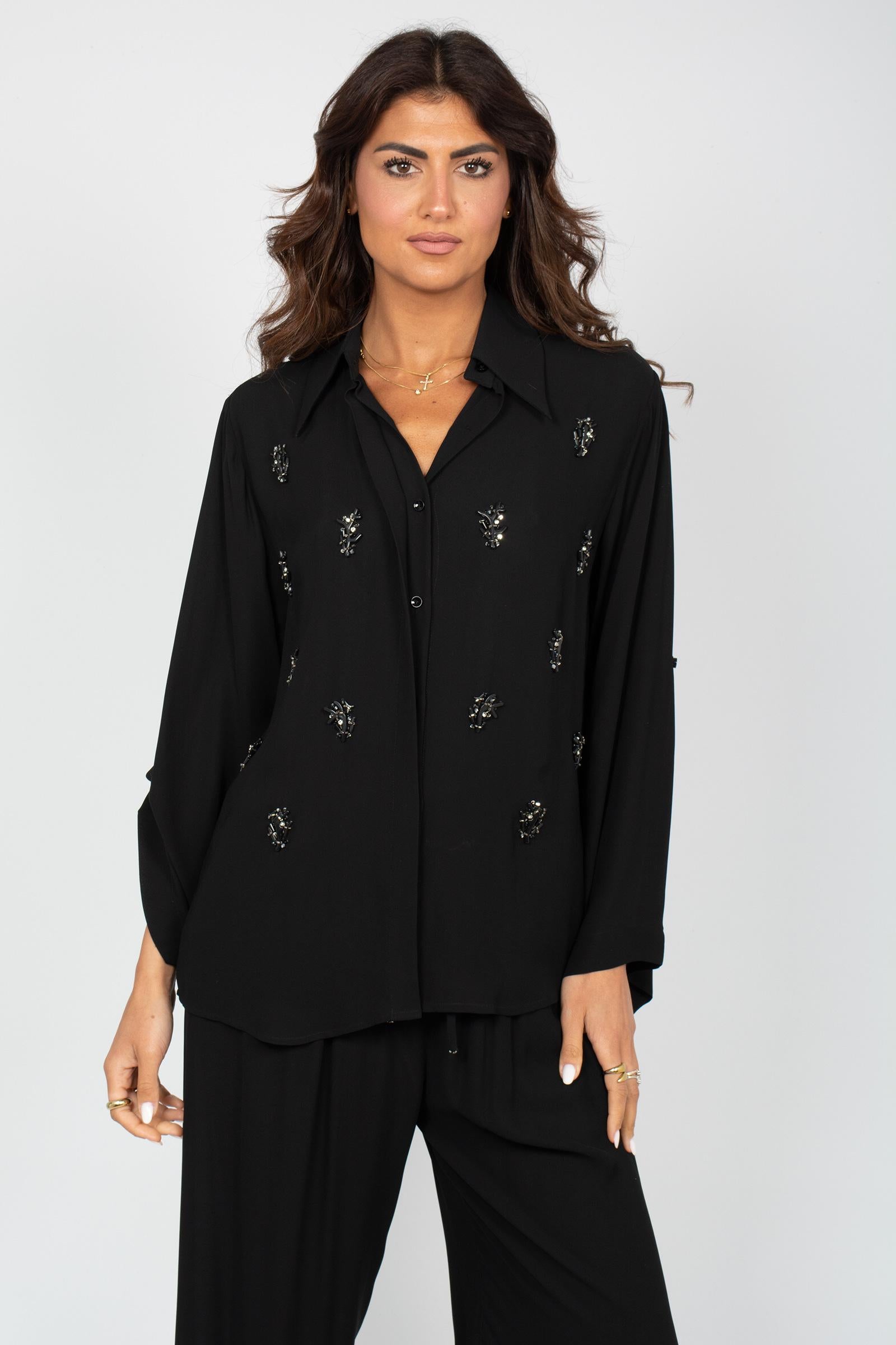 camicia con ricami coralli MS2651 BLACK MIRIAM STELLA 