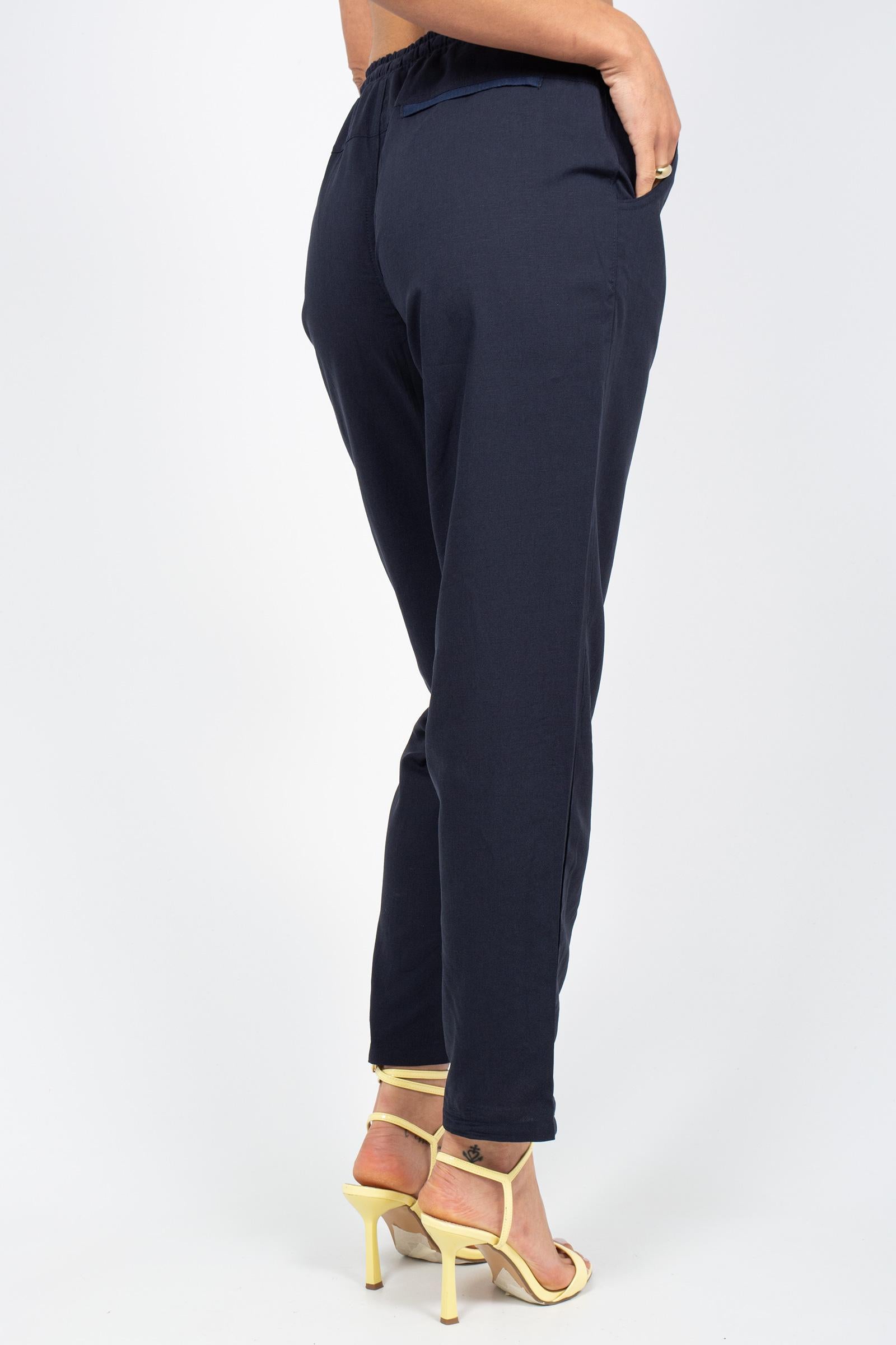 pantalone in lino lavata P11408LINOLAVATO NERO SANGERMANO 