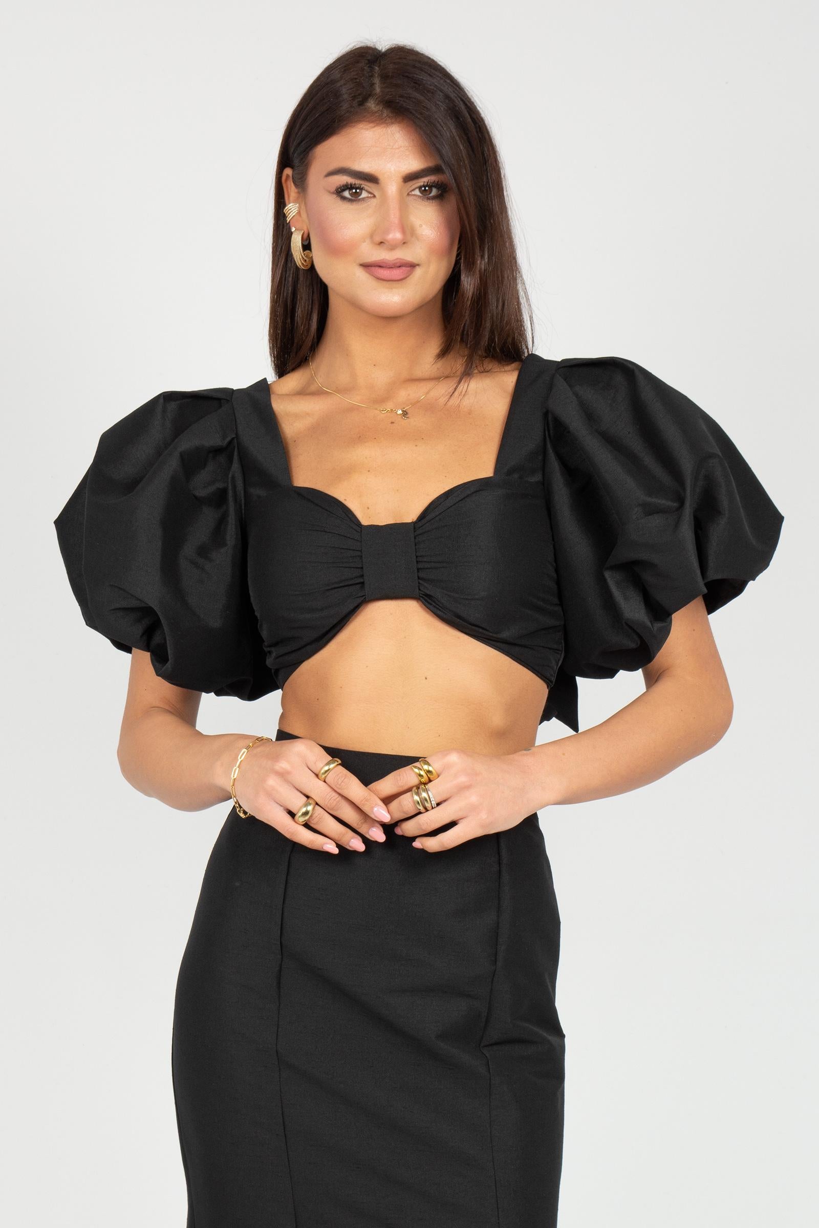 top con manica in shantung TO303ART16102 BLACK ACTUALEE 