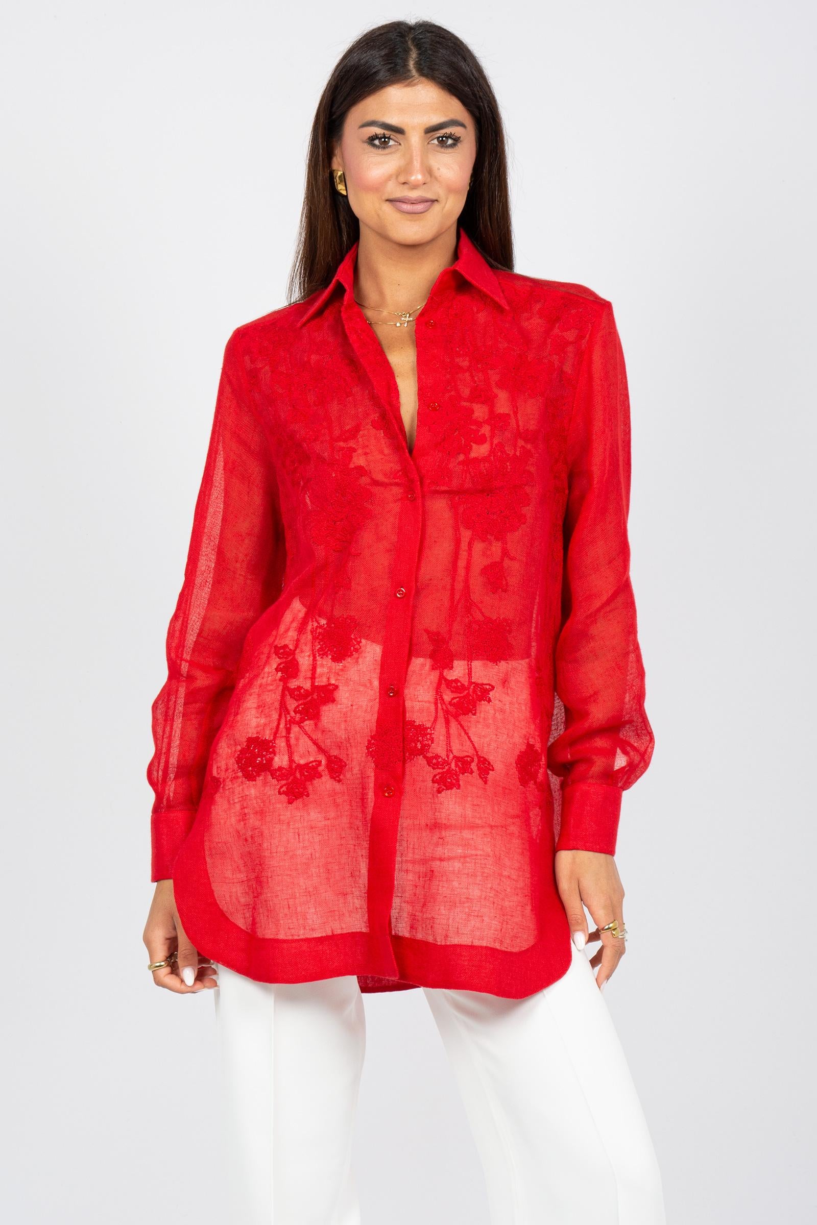 camicia in lino con ricami D484K617KGC 81673 ERMANNO SCERVINO LIFE 