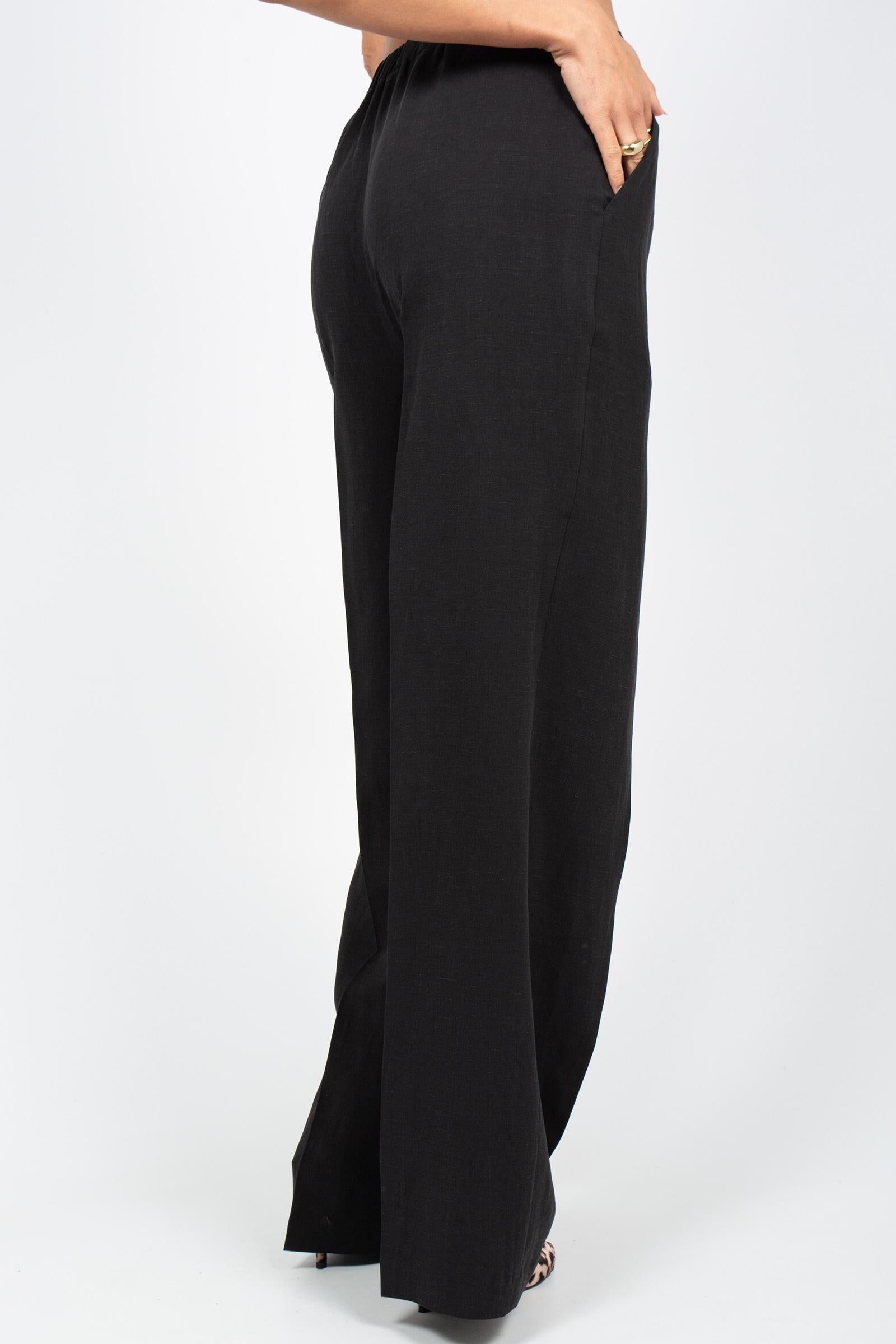 pantalone in lino e viscosa P833LINOVIS NERO SANGERMANO 