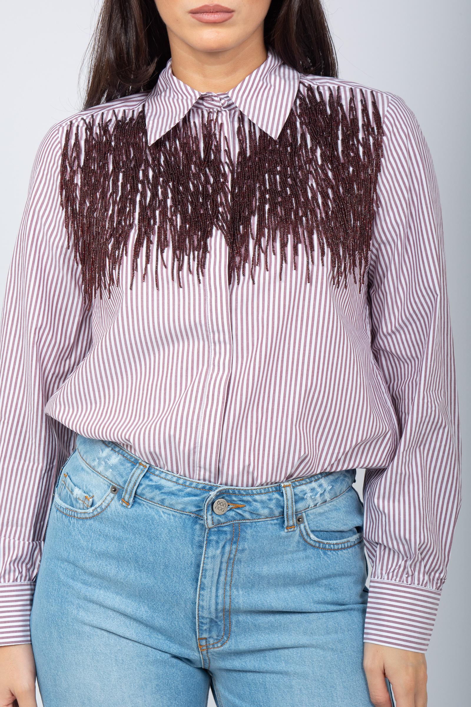 camicia a righe con ricami JM556415212 33B10 MALIPARMI 