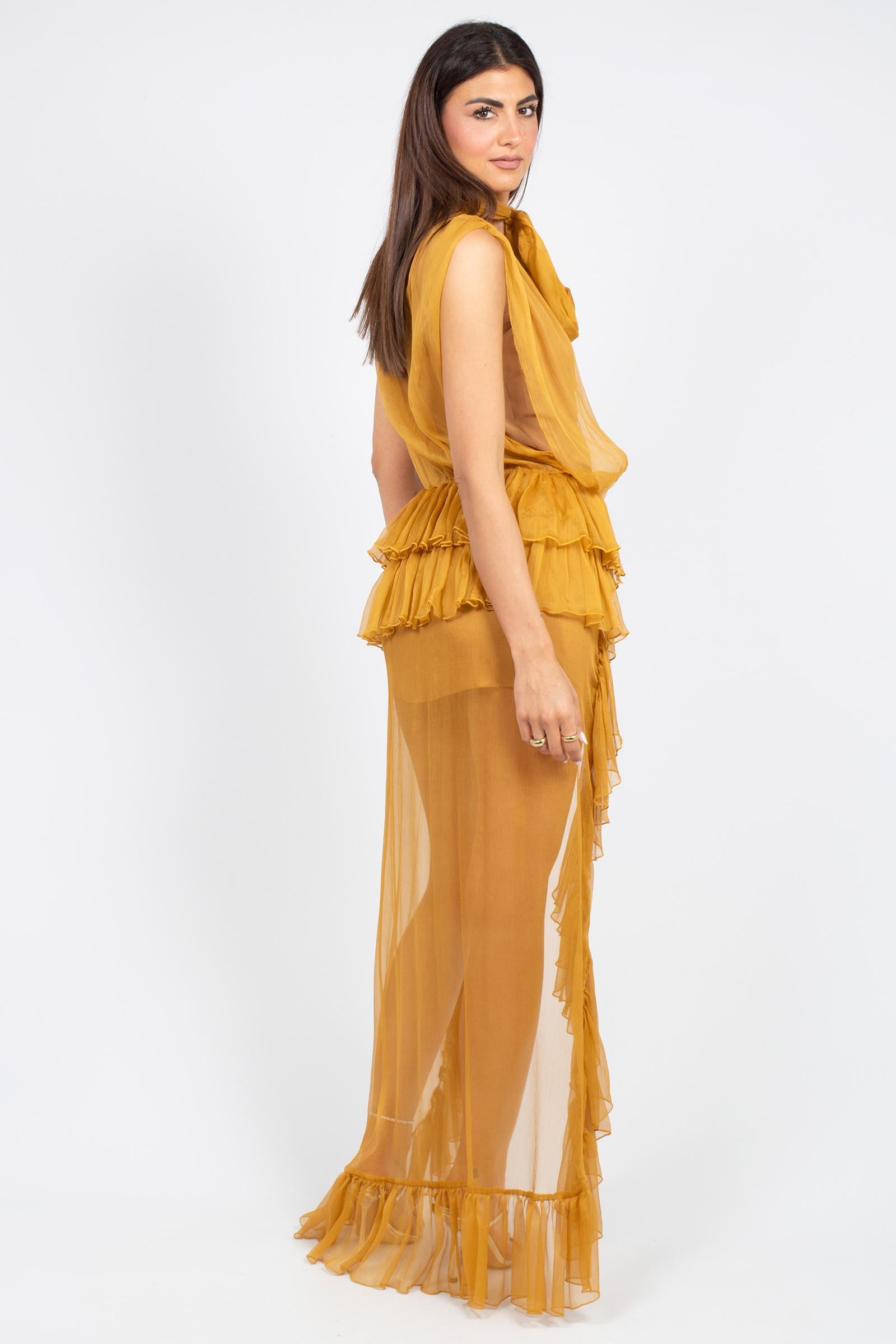 abito asimmetrico in chiffon di seta AB4133ART05AB YELLOW ACTUALEE 