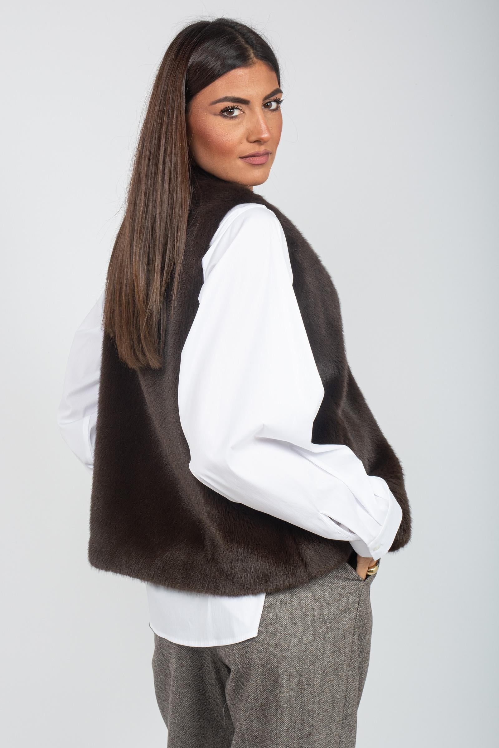 gilet in ecopelo &#39;giaietto&#39; GIAIETTODD20 CIOCCO DOUUOD 