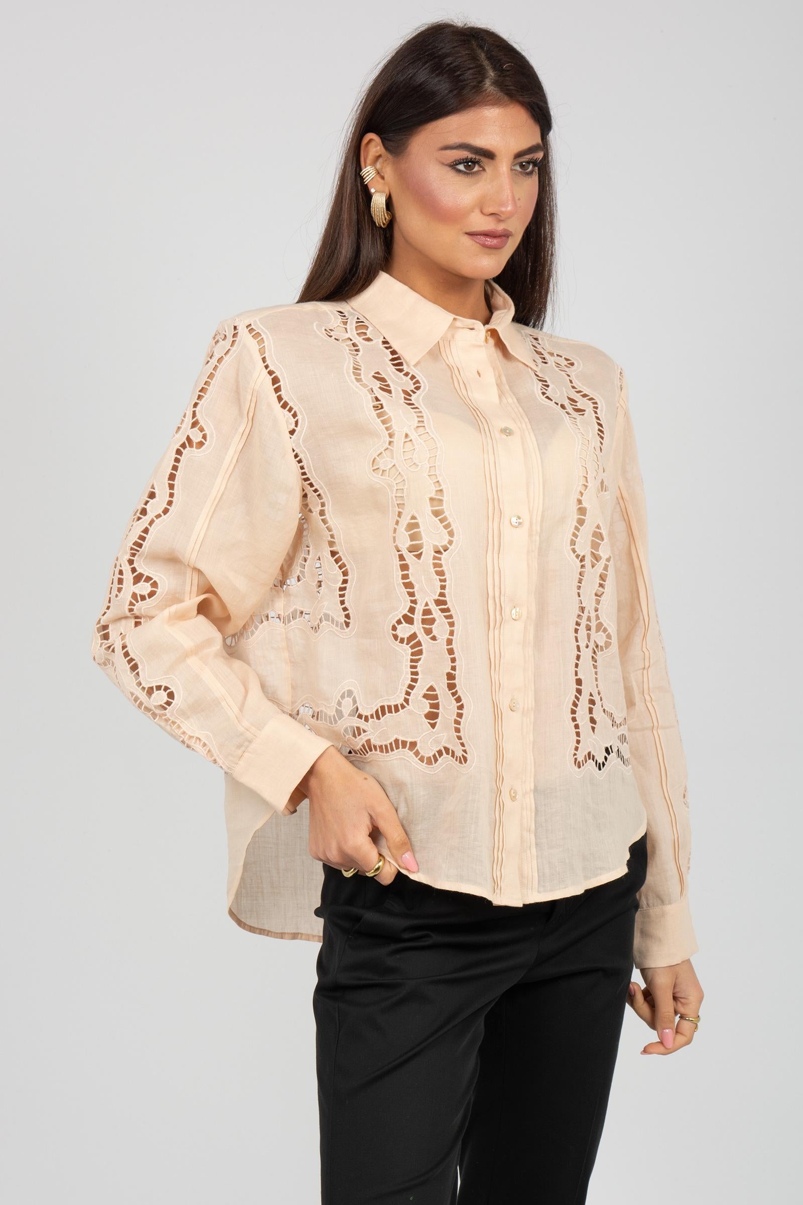 camicia in ramie ricamato CA149550300055 510 SEVENTY 