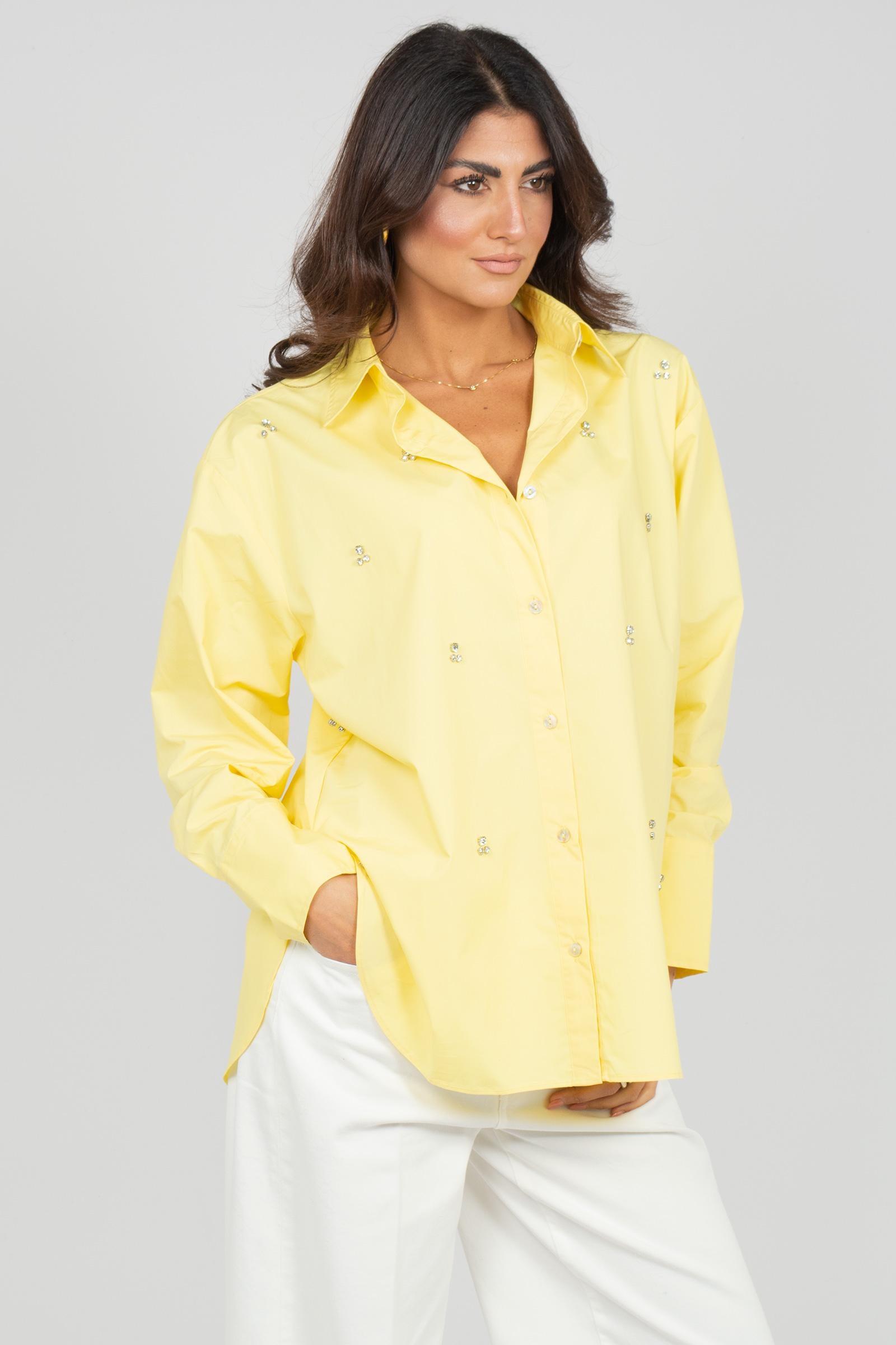 camicia in popeline con ricami S6PKWOSI153 020 A PAPER KID 