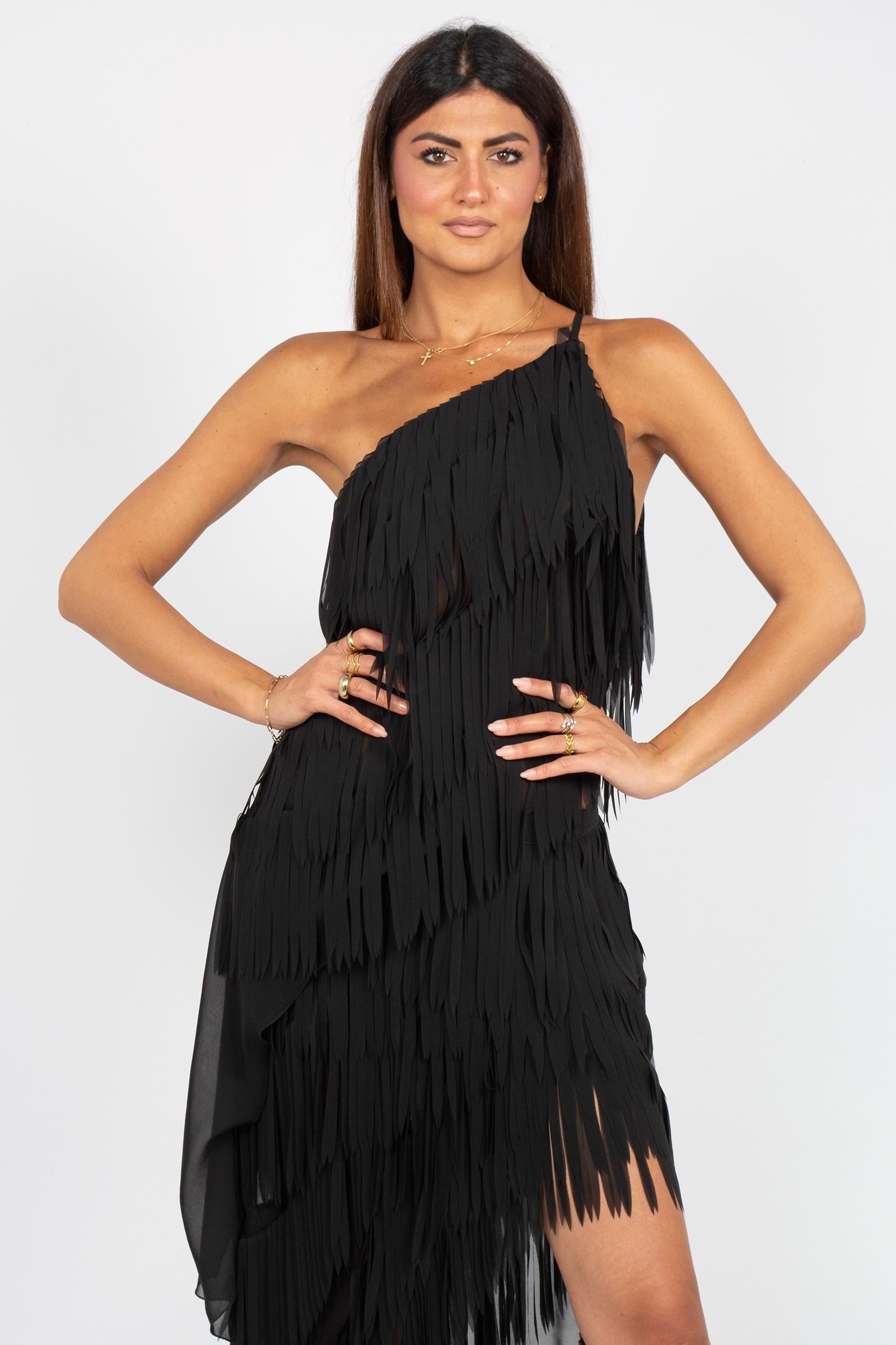 top in georgette con frange 'adelaide' P6SS01 Y69 ERIKA CAVALLINI 