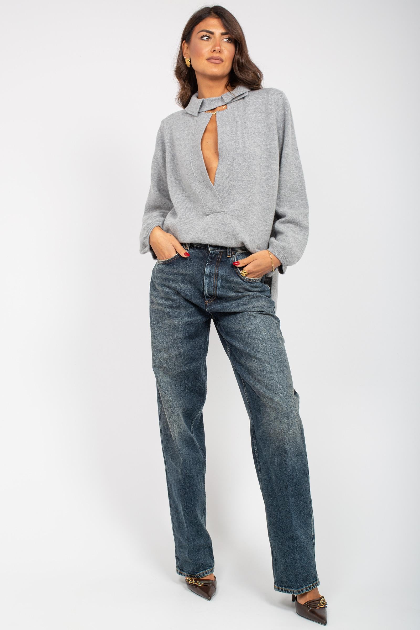 polo oversize in lana M3F0040 GRIGIO SOLOTRE 