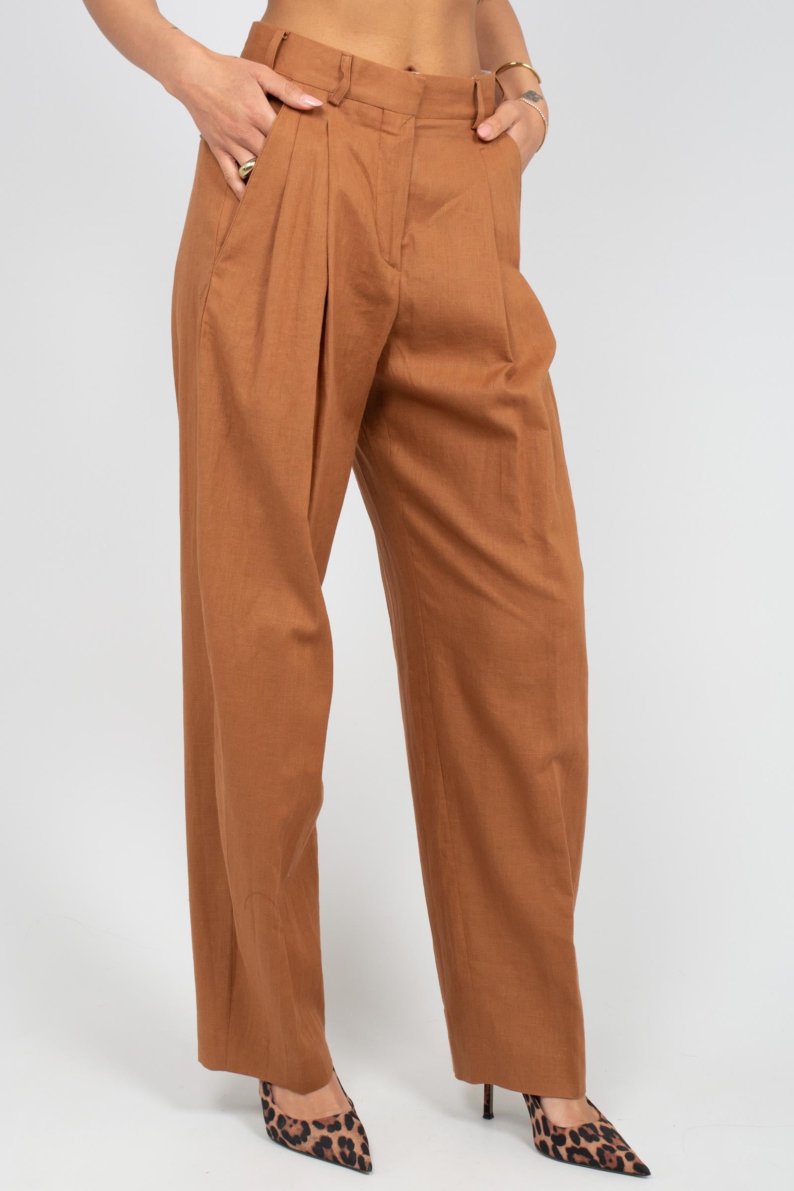 pantalone con pinces in lino S6PKWOPA039 910 A PAPER KID 