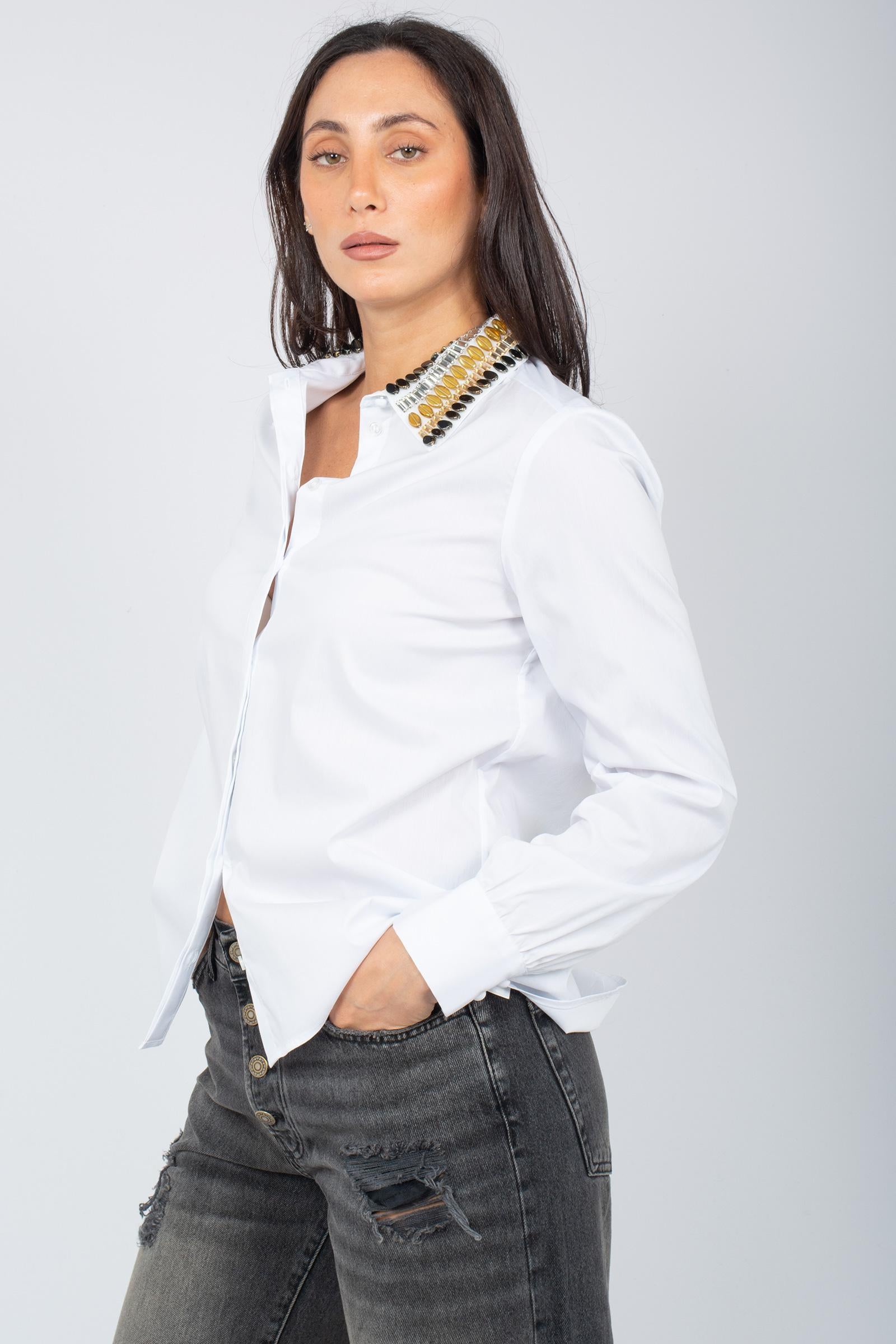 camicia in popeline con colletto ricamato JM556415214 10000 MALIPARMI 