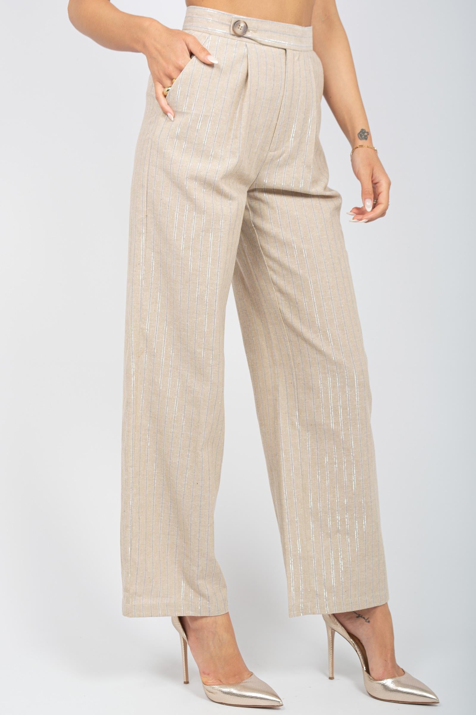 pantalone in lino a righe S25PL05 PN07 WEILI ZHENG 