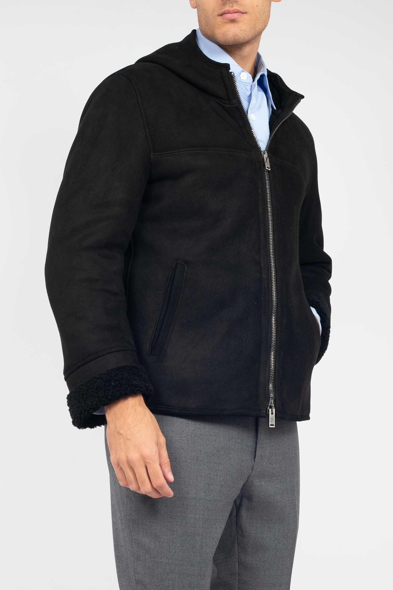 giacca con cappuccio in montone 7353MERINO NERO HCR 