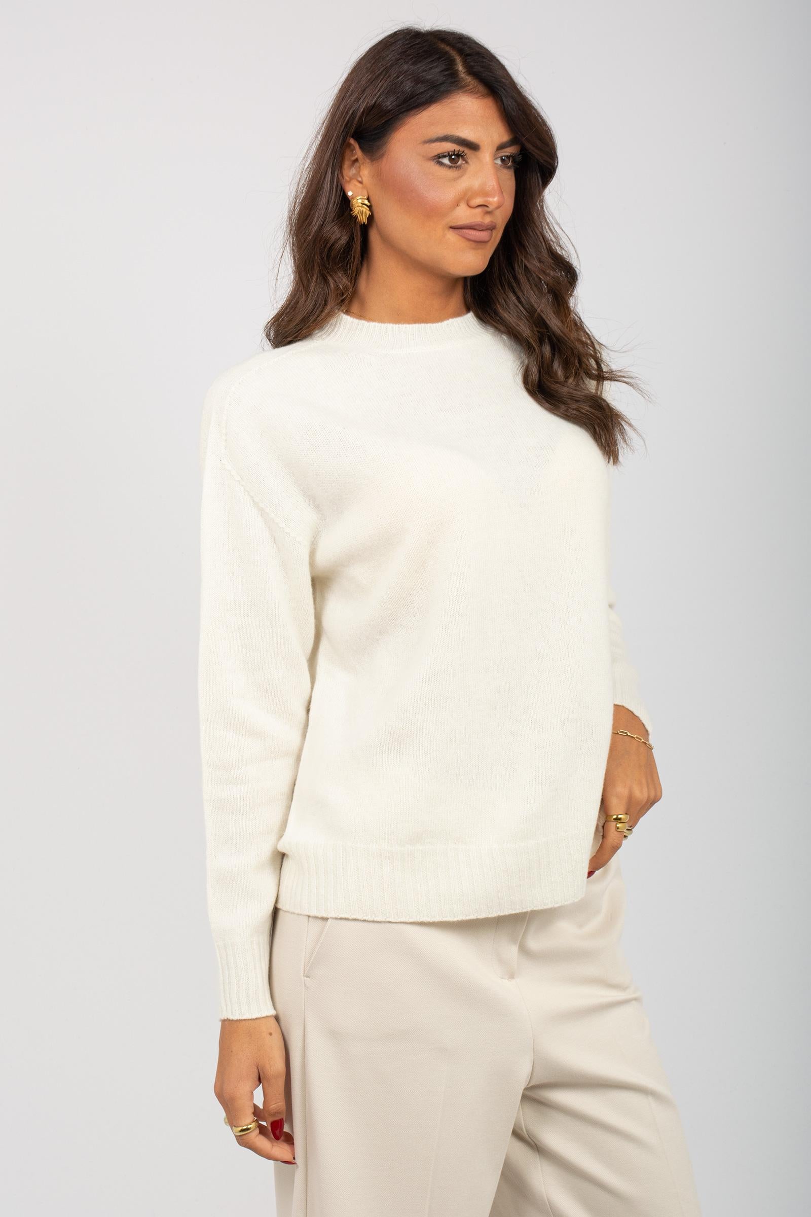 girocollo in lana e cashmere M3F0021 BIANCO SOLOTRE 