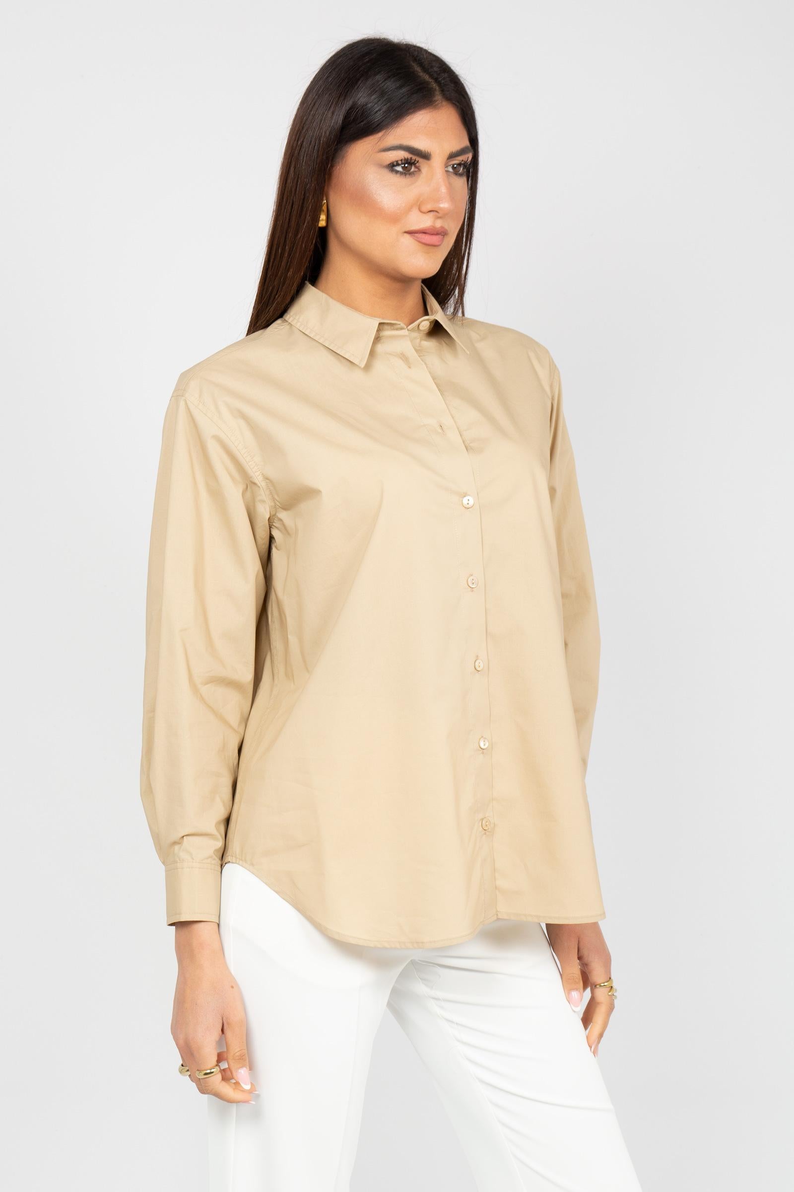 camicia oversize con bottoni sul retro M1AB0052 BEIGE SOLOTRE 