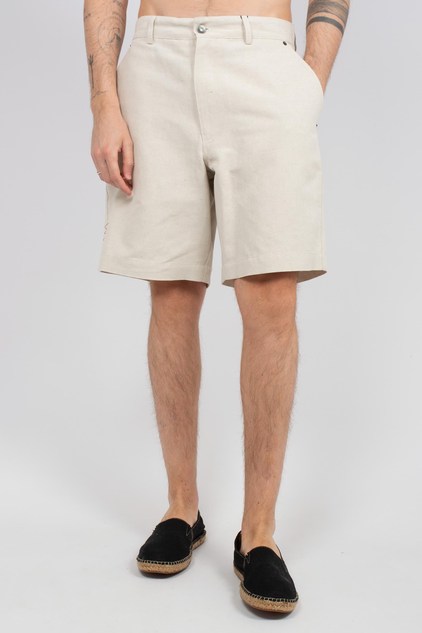bermuda in misto cotone e lino B6AB0028 NATURALE AMARANTO 