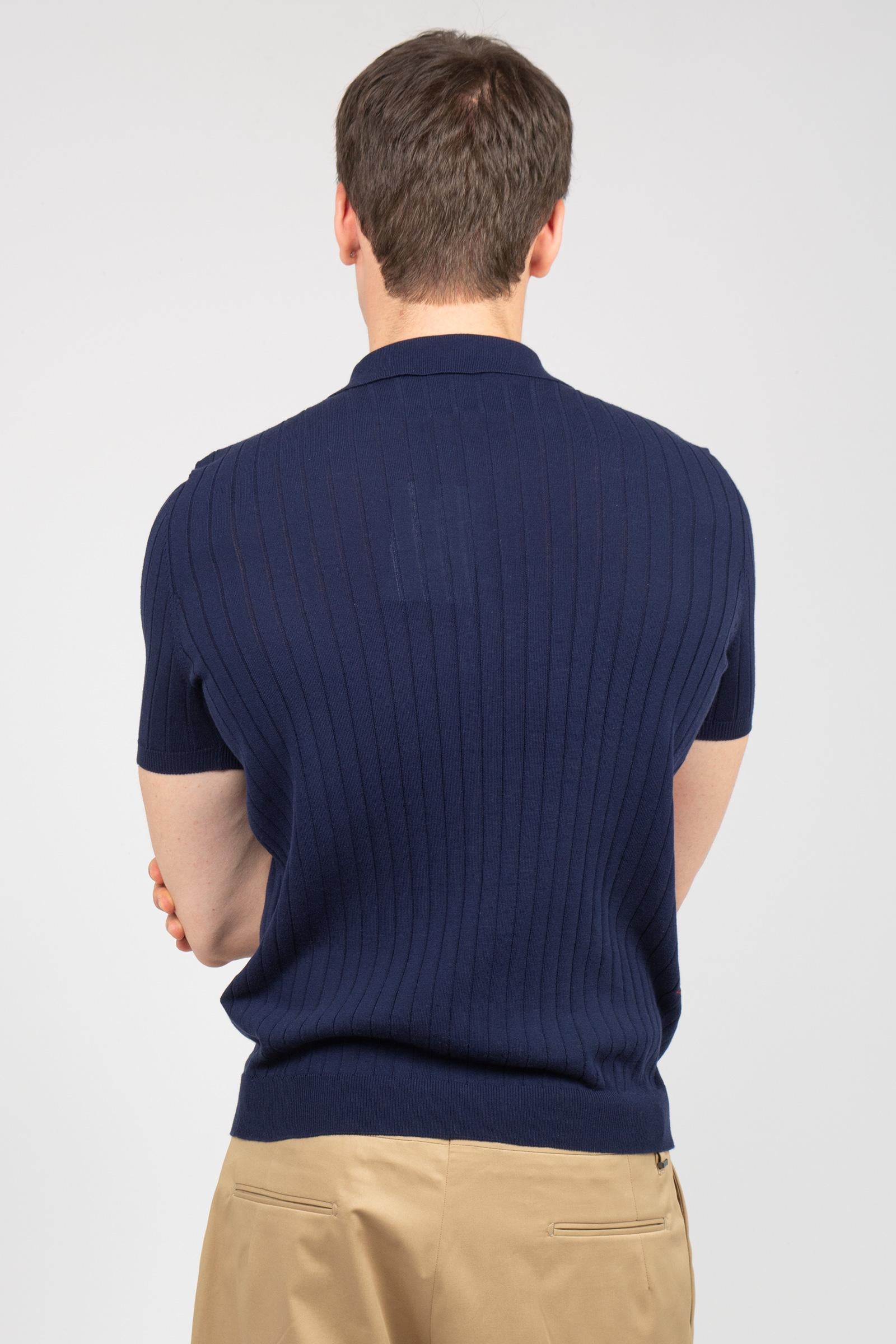 polo a coste in cotone B9AB0048 NAVY AMARANTO 