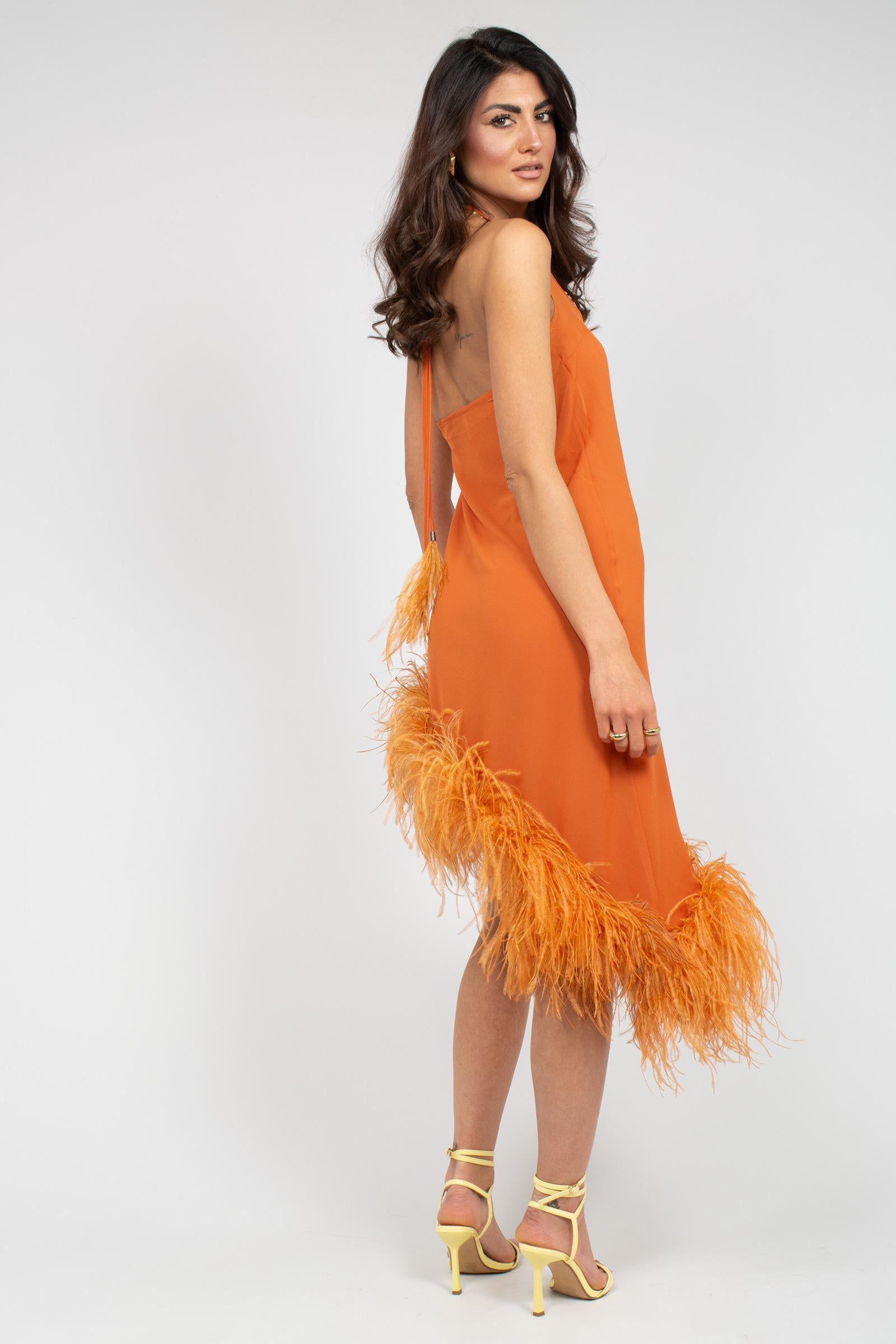 abito in georgette con piume 0126146 RUGGINE NOEL MAGGINI 