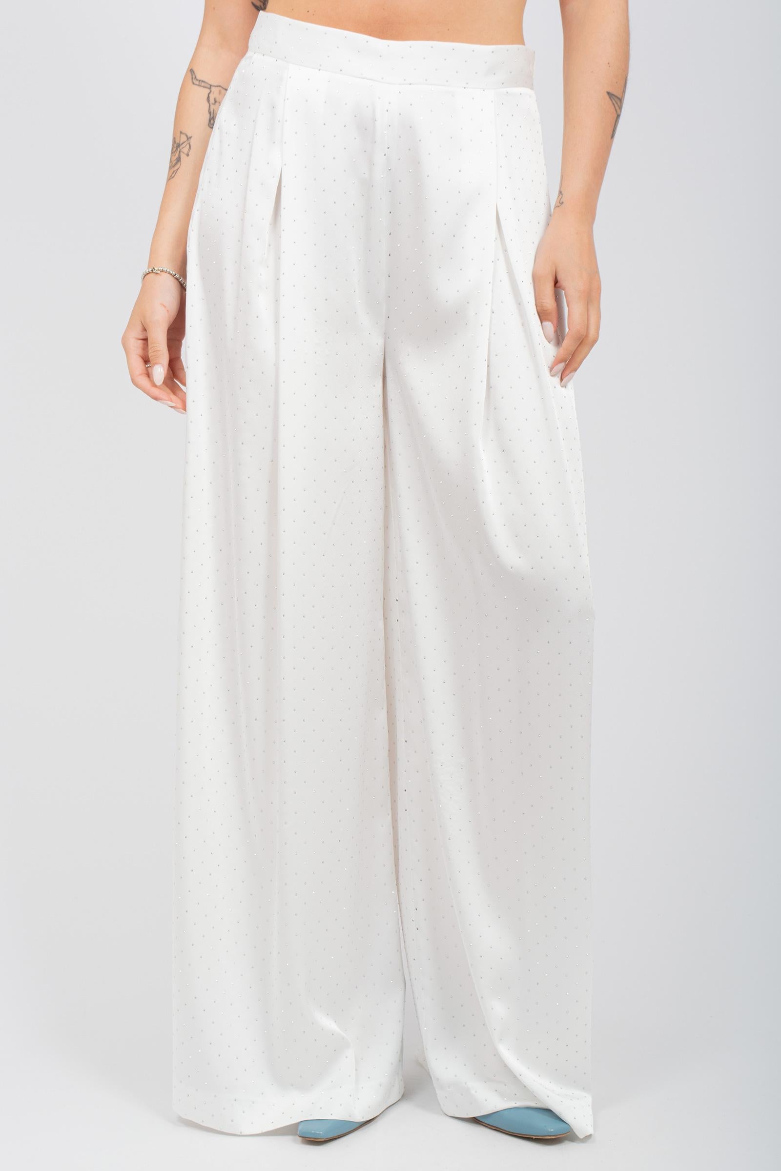 pantalone fluido con borchie PA2991PA021 WHITE ACTUALEE 