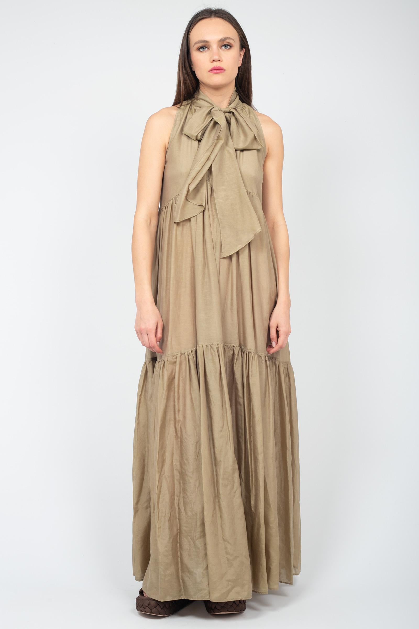 abito lungo in cotone e seta &#39;tonia&#39; S5SI36 R94 SEMICOUTURE 