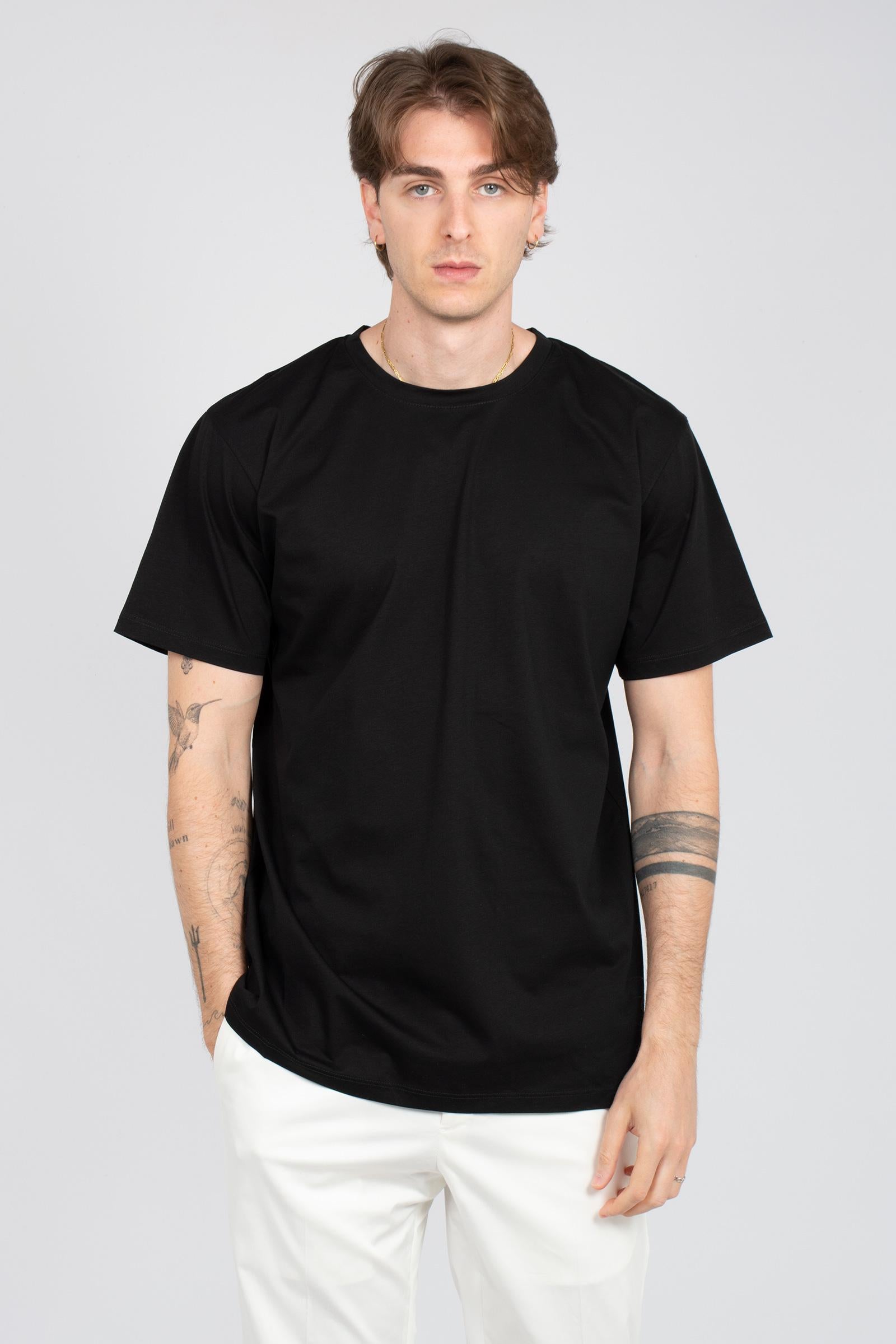 t-shirt in cotone filo di scozia B6AB0067 BLACK AMARANTO 