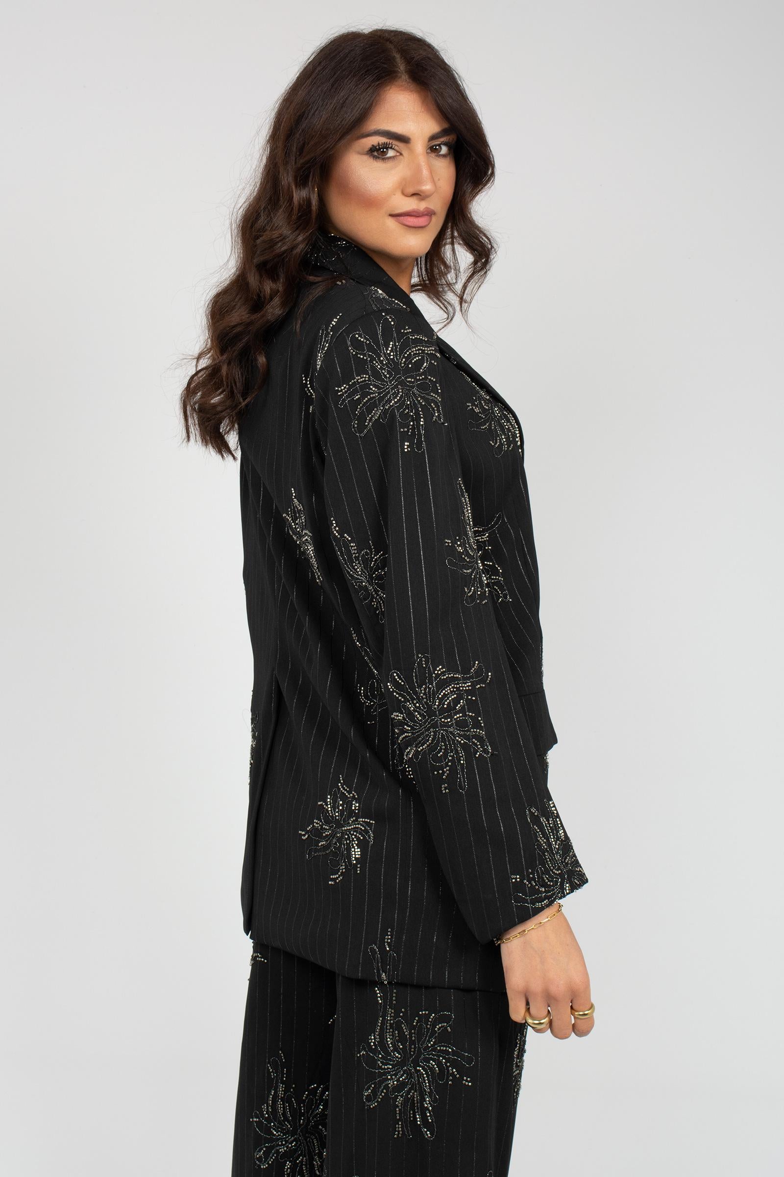 giacca in gabardina gessata con ricami S26JK13 PN12 WEILI ZHENG 