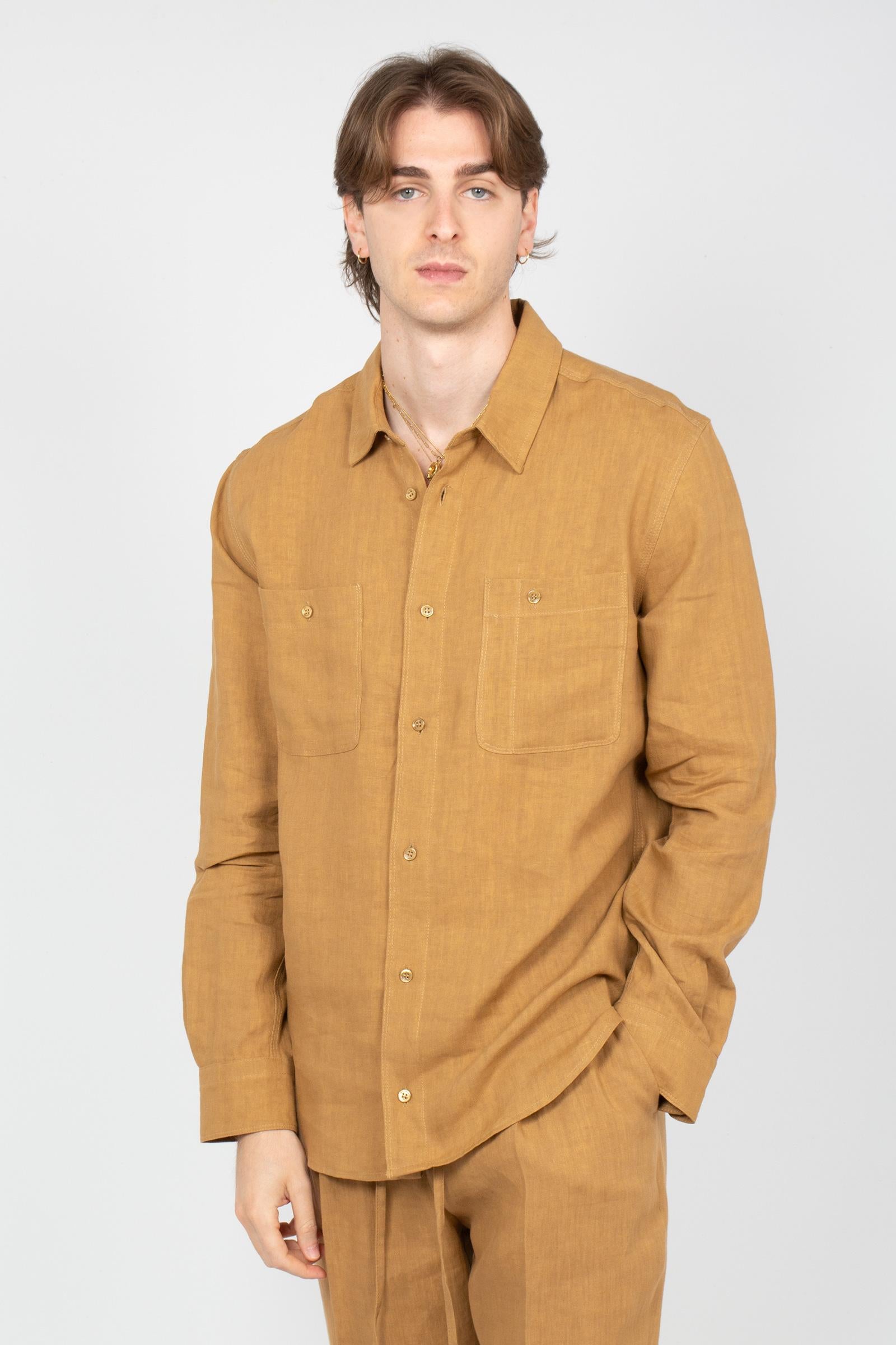 camicia oversize in lino B6AB0018 BEIGE AMARANTO 