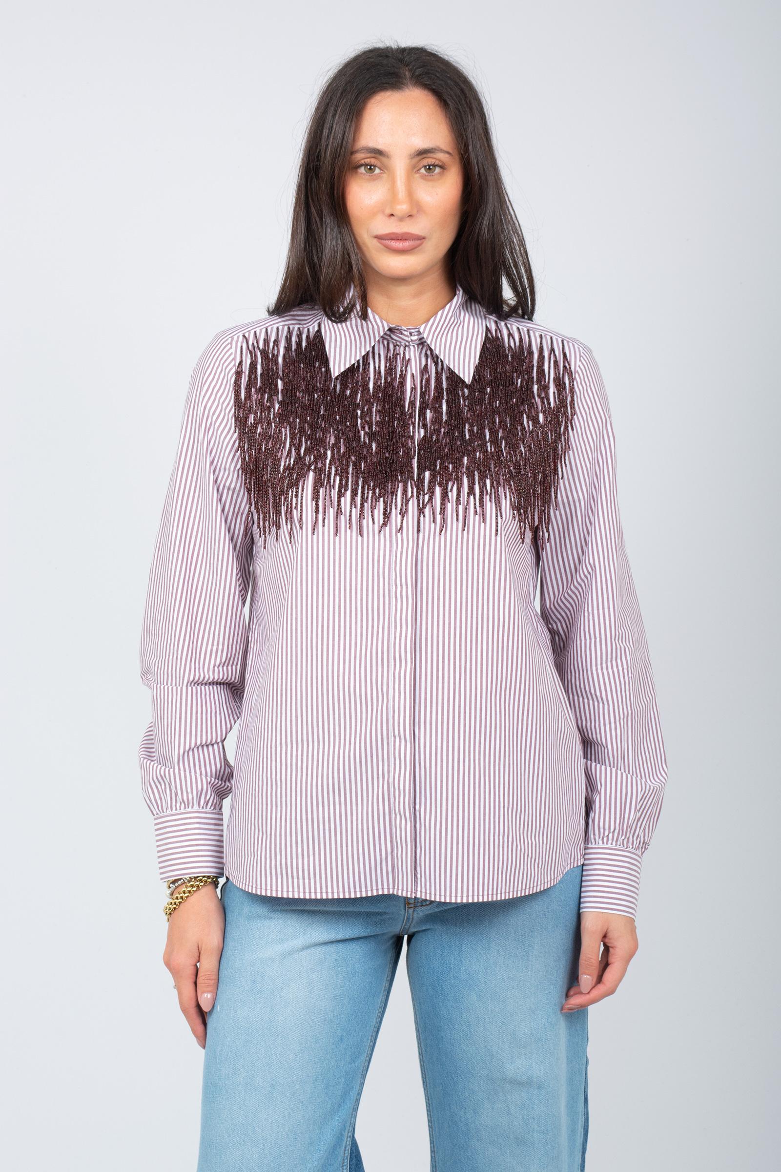 camicia a righe con ricami JM556415212 33B10 MALIPARMI 