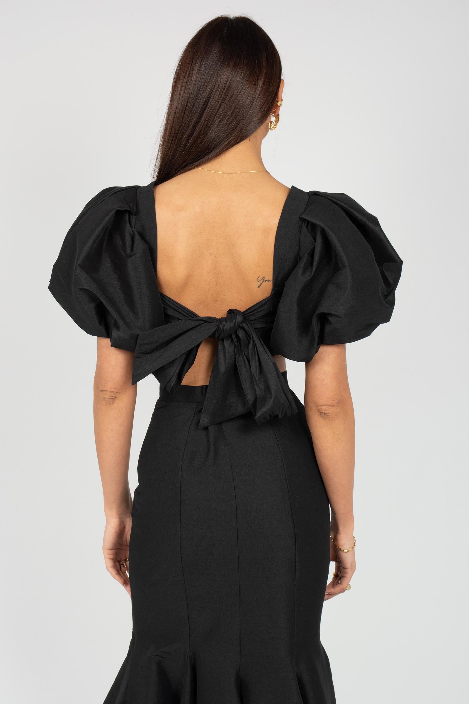 top con manica in shantung TO303ART16102 BLACK ACTUALEE 